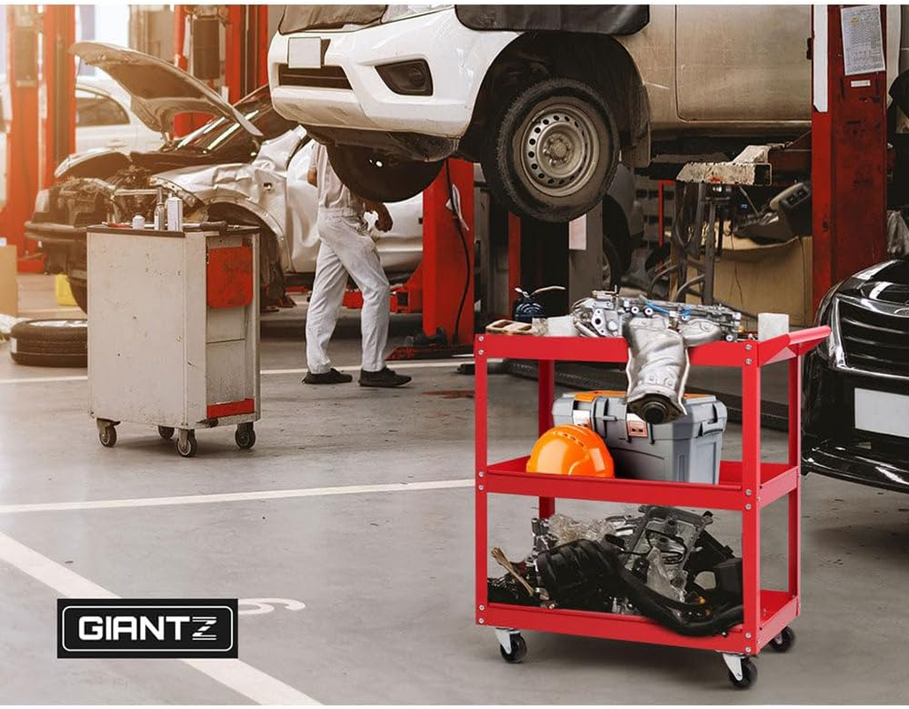 Giantz 3 Tier Steel Tool Trolley, Tools Storage Trolleys Cart Mechanic Rolling Carts Garage Bar Workshop Warehouse Organiser, 150Kg Capacity Rust Resistant Lockable Castors Red image number 6
