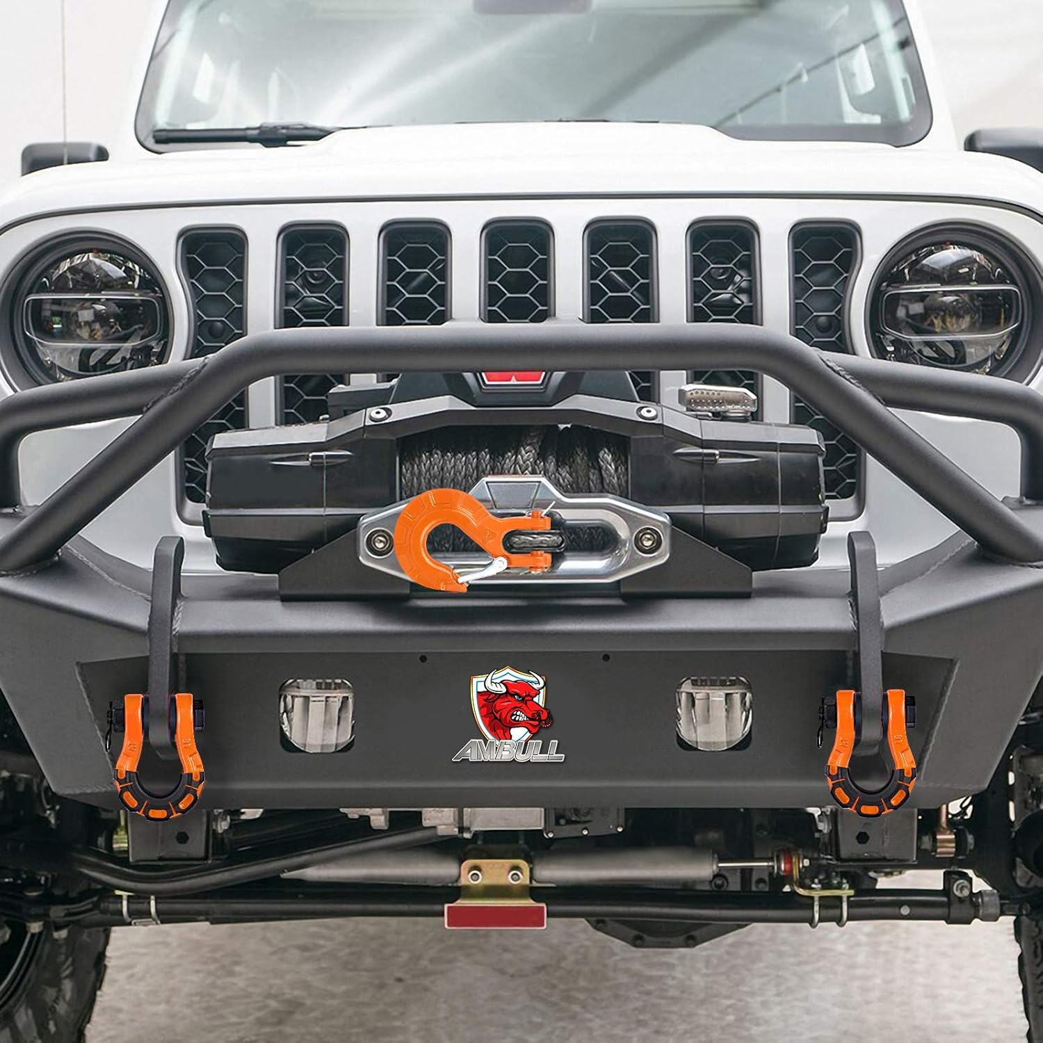 AMBULL Shackles Upgrade 3/4" D Ring Shackle (2 Pack) 70,000 Lbs Break Strength with 7/8" Pin, Isolator and Washer Kits for Use with Tow Strap, Winch, Off-Road Truck Vehicle Recovery, Orange image number 1