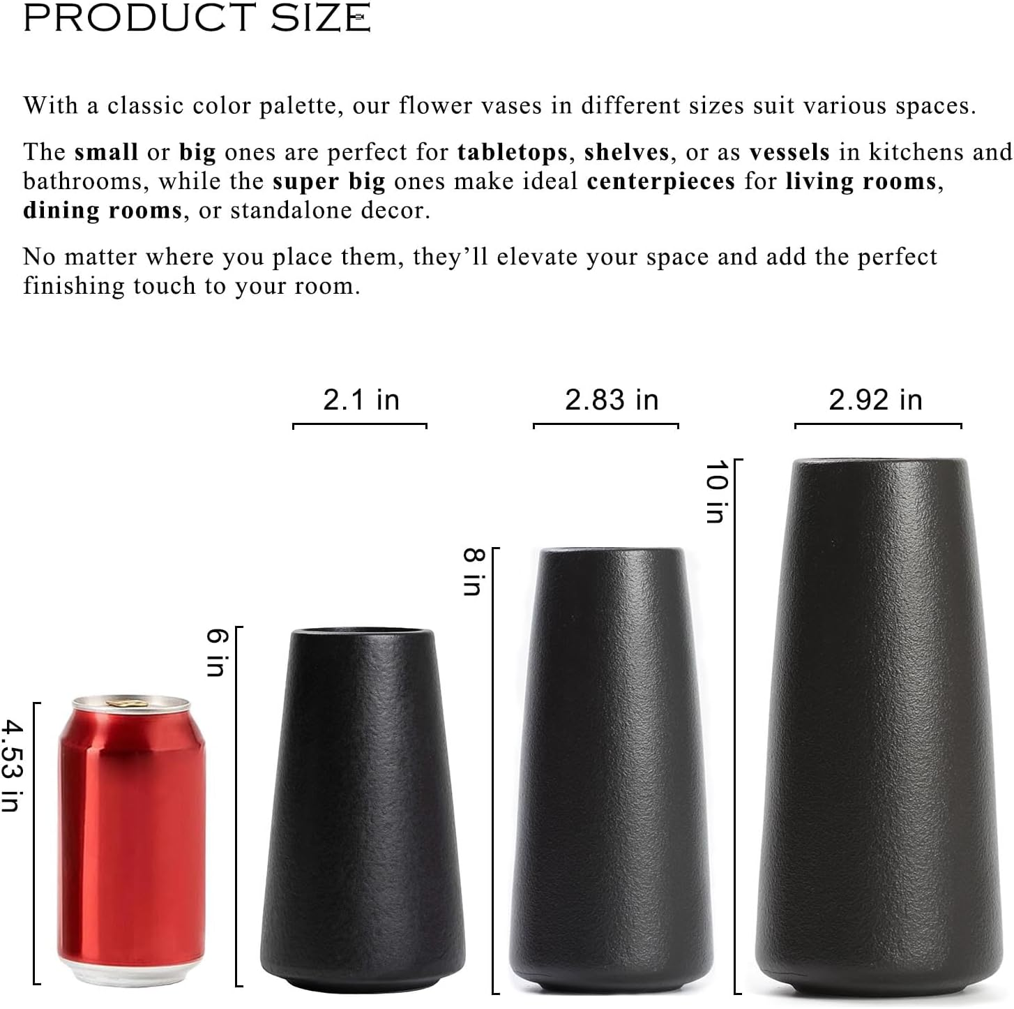 HUBUISH Ceramic Vase - Flower Vase Minimalism Style for Modern Table Shelf Home Decor, Fit for Fireplace Bedroom Kitchen Living Room Centerpieces Office Desk (Solid Black, Super Big) image number 6