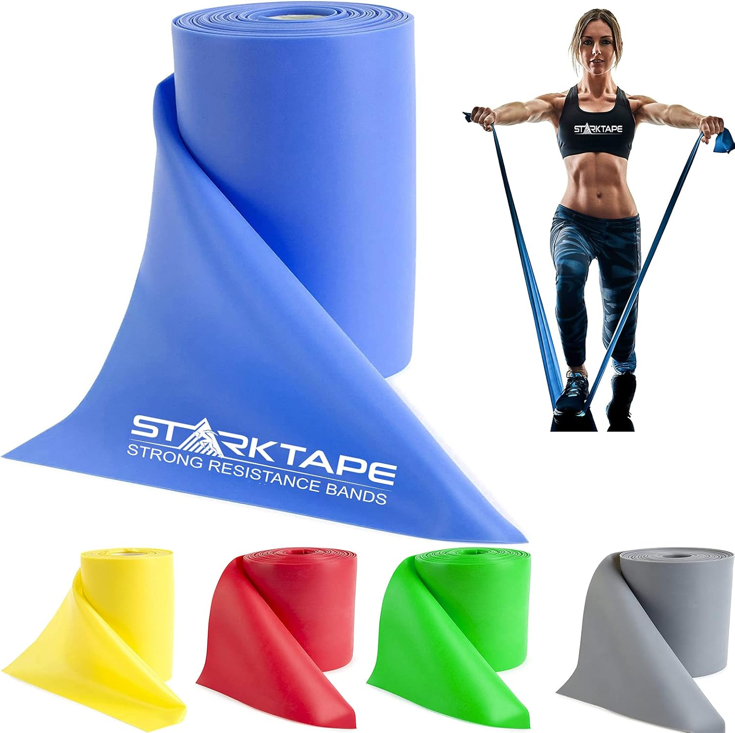 Starktape Resistance Bands Professional 8,16, 25, 50 Yards Bulk Rolls. Latex-Free Elastic Physical Therapy Band. No Scent, No Powder - Perfect for Home Exercise, Yoga, Pilates, Gym, Rehab, Workout