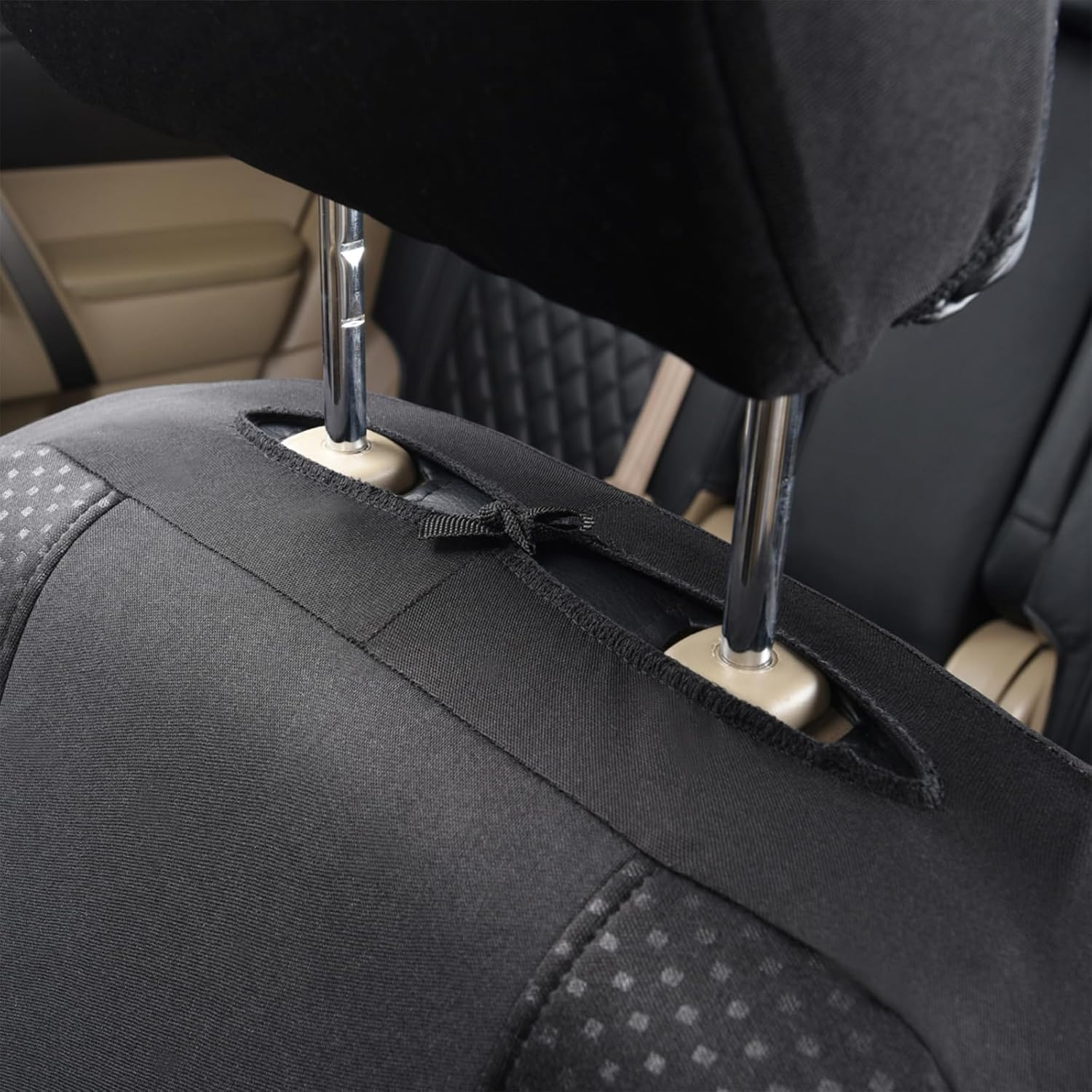 Flying Banner Car Seat Covers Full Cover Universal Fit Car Truck SUV Van Breathable Rear Bench Split Polyester Fabric (Full Set - Low Back - Fabric, Black Black) image number 6