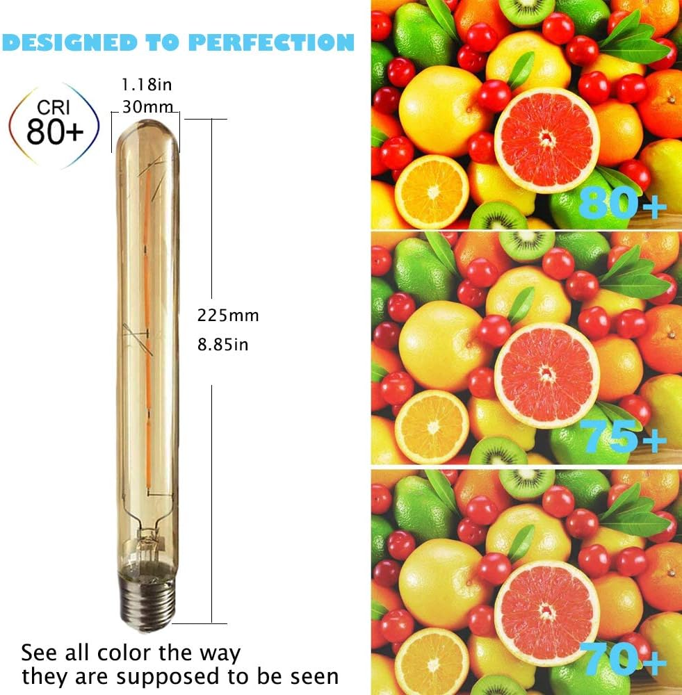 WULUN 4 Model T30 LED Vintage Filament Light Bulb, Tube Lamp with E27 Socket, 4 W Replaces 40 W Incandescent Bulbs, Amber Glass, 2700 K Warm White, AC 220-240 V, Not Dimmable image number 2