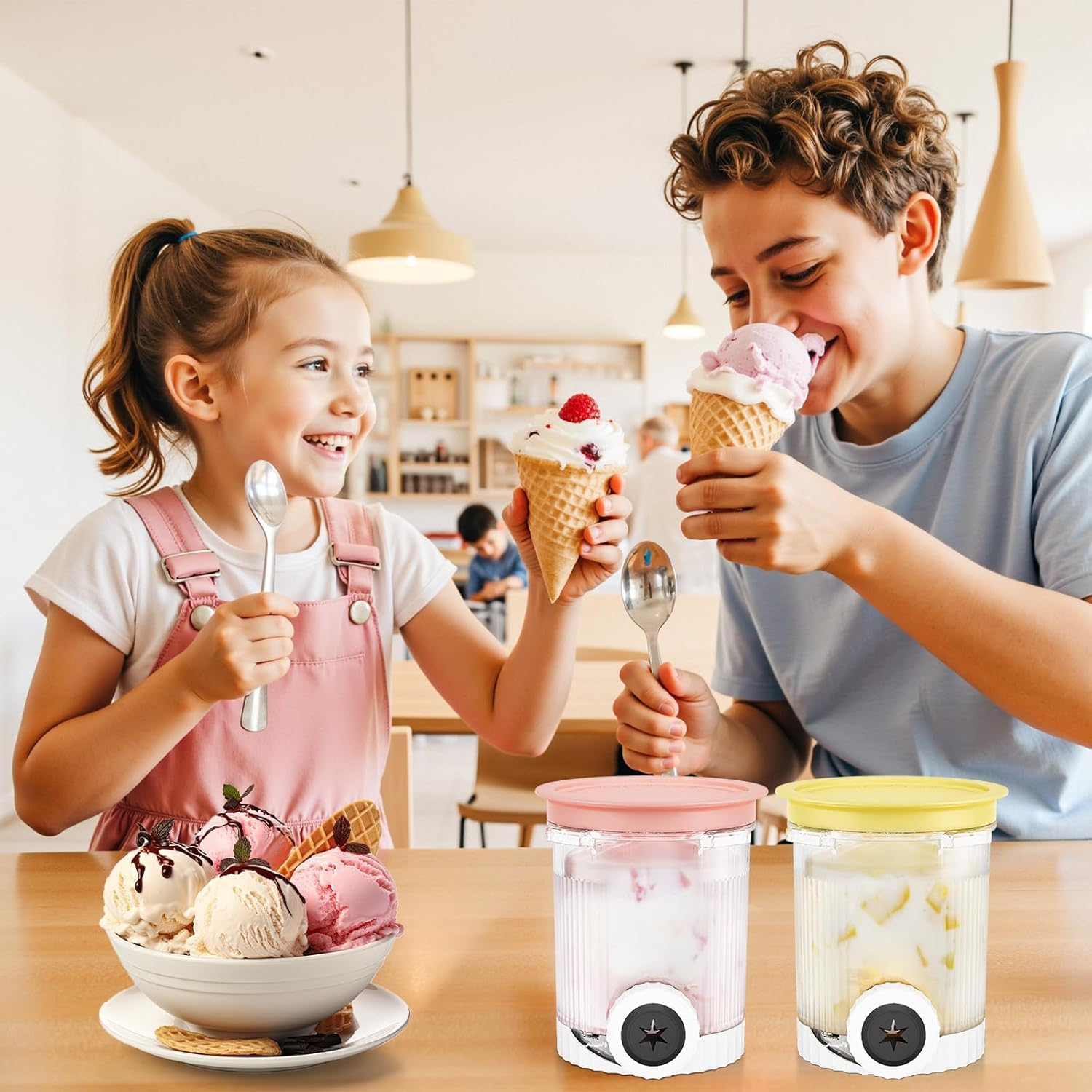 4 Pcs Ninja Creami Swirl Pints and Lids Compatible with Ninja NC700 Series, NC701, NC701C, Creami Containers for Swirl Ice Cream & Soft Serve Makers, Bpa-Free, Dishwasher Safe(Pink&Blue&Yellow&Green) image number 1