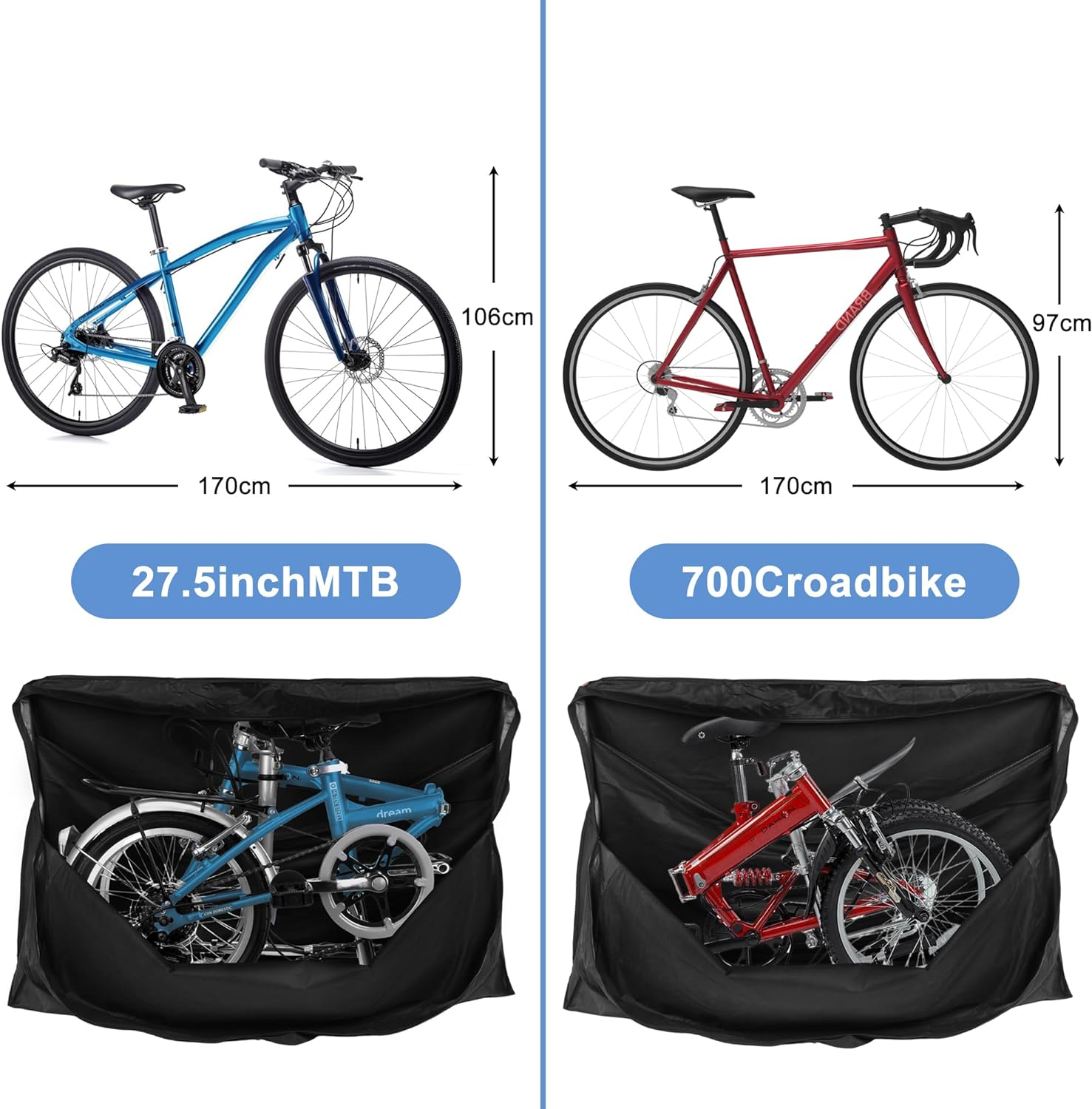 AIWFL Folding Bike Travel Bag Waterproof Bicycle Travel Carrying Case Outdoor Bike Transport Bag for Air, Train Travel Bicycle Storage Bag for 26-29 Inch Bike image number 5