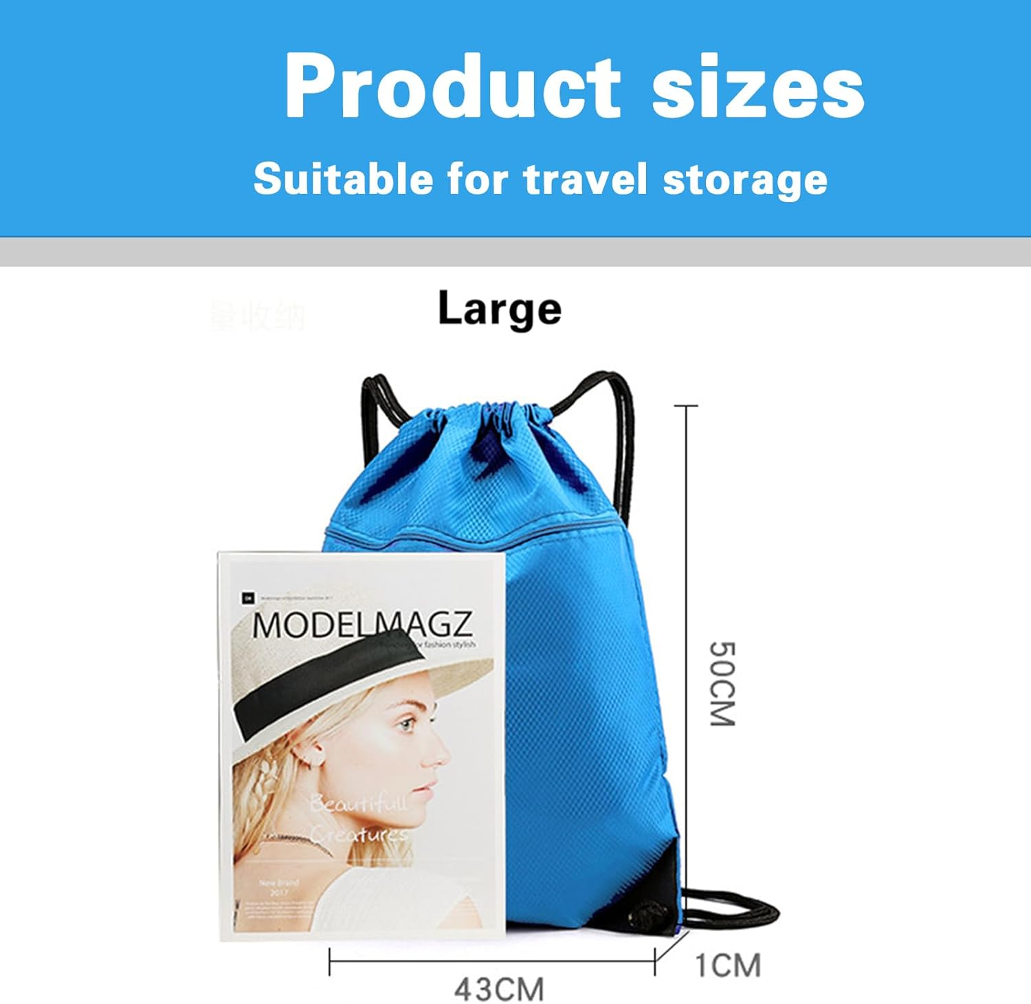 Waterproof Drawstring Backpack - Durable Gym Sackpack for Sports, Hiking, Travel & Camping | Basketball, Swim Bag with Zipper Pocket & Thick Shoulder Straps - Black image number 5