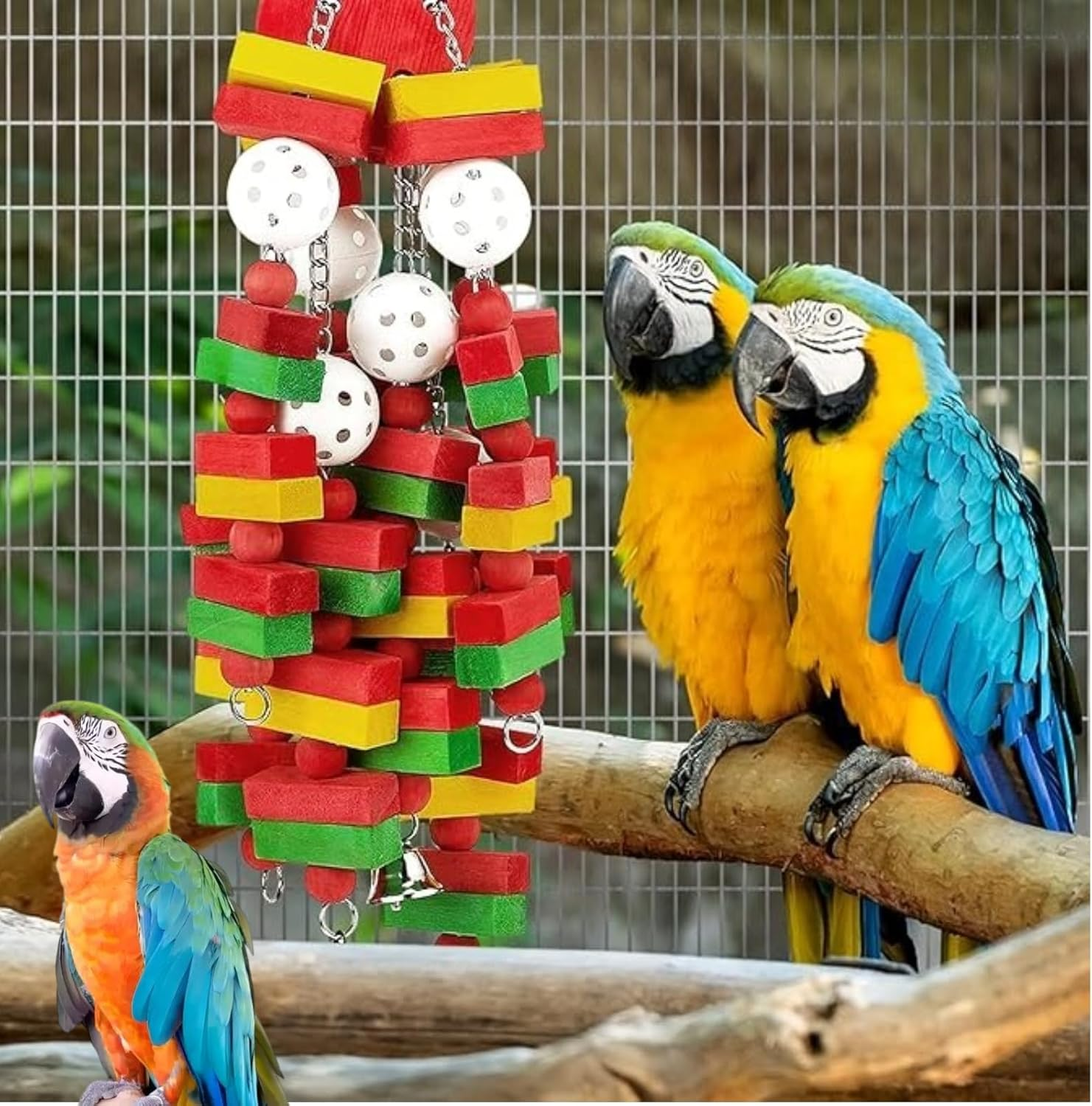 Wabmipe Large Bird Macaw Toys, 56 Cm Natural Wood Blocks, Colourful Parrot Chewing Toy with Bell for Macaws and Cockatoos image number 3