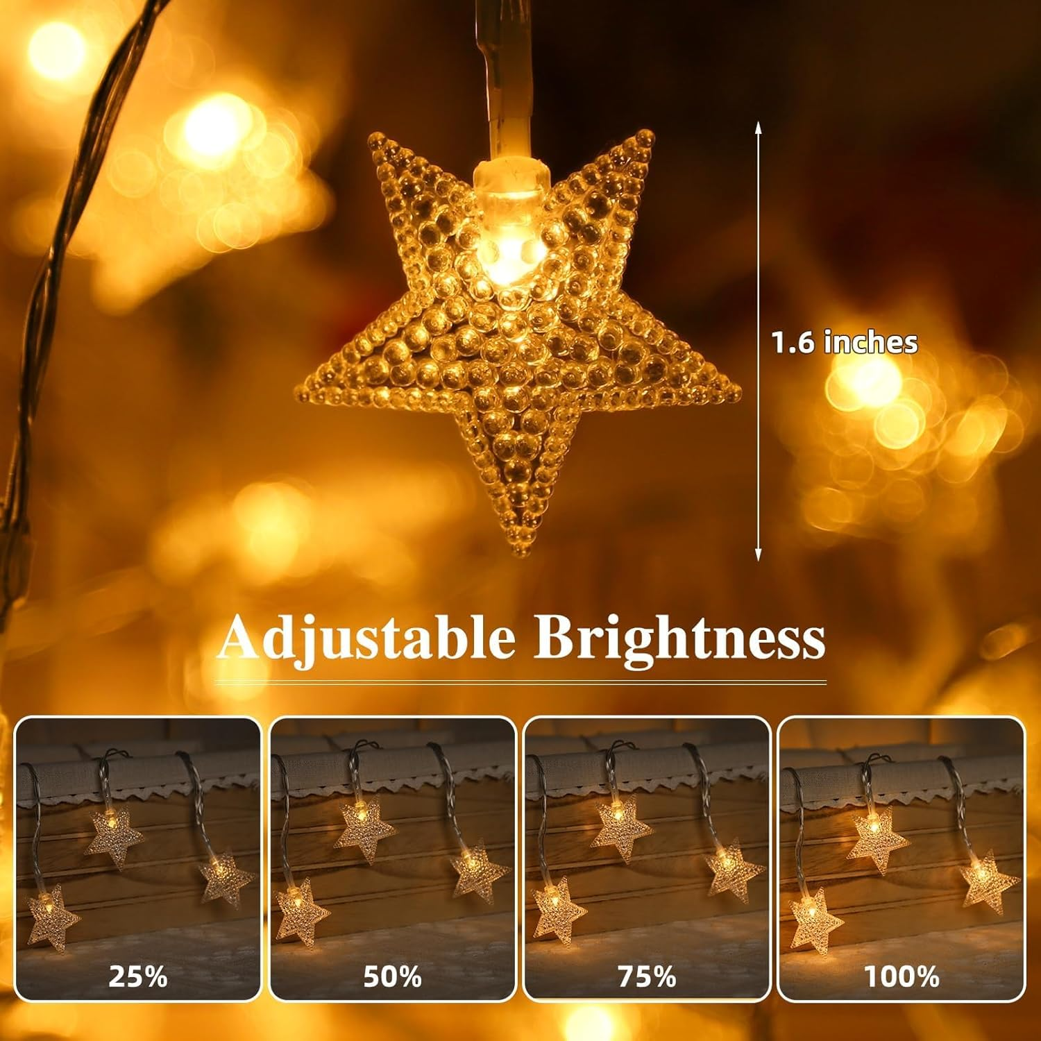 50 LED Star String Lights 5M Fairy Christmas Lights Battery Operated for Indoor & Outdoor, Party, Wedding and Holiday Decorations Warm White image number 2