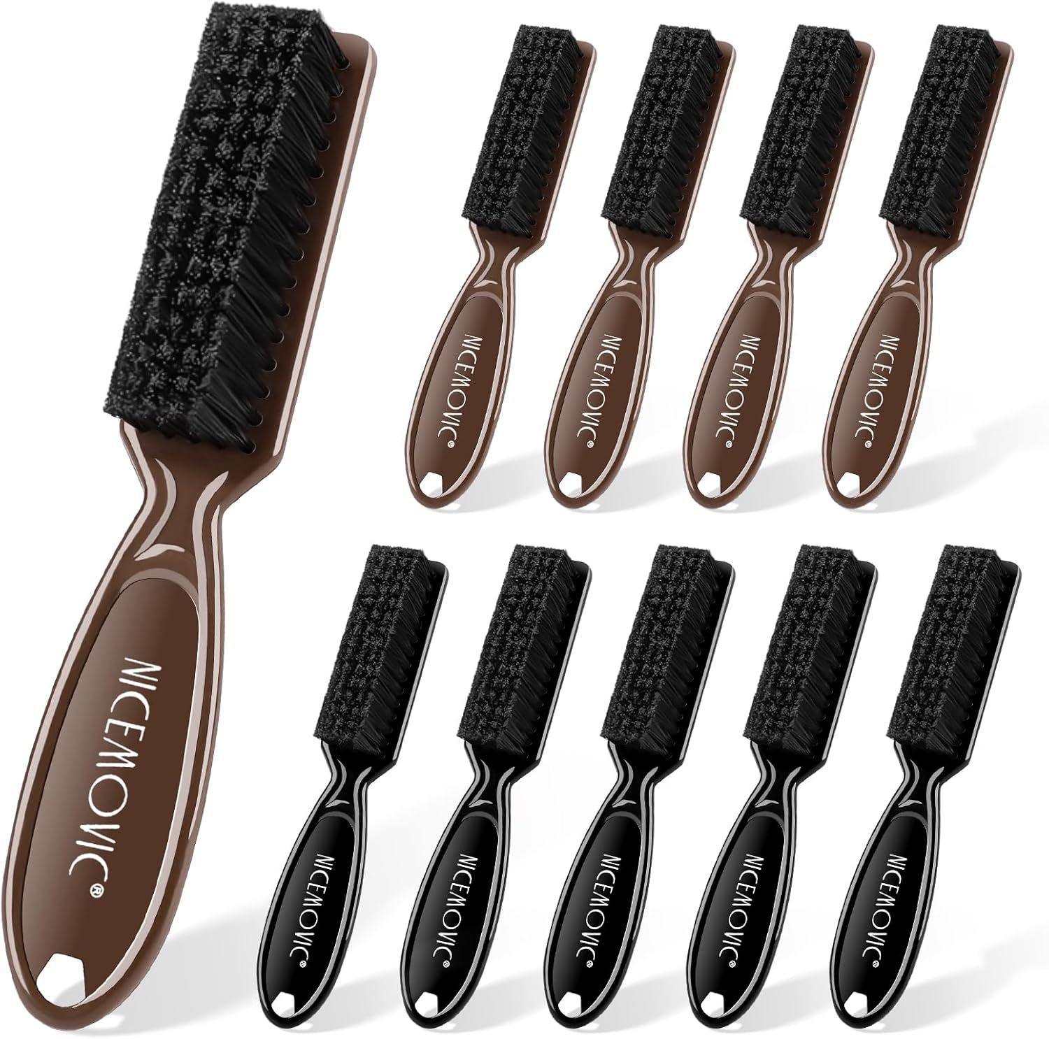 NICEMOVIC 10 Pcs Barber Clipper Cleaning Brush, Barber Accessories Cleaning Supplies, Blade Trimmer Cleaning Mini Brush Bulk Set Duster Manicure Nylon Brush Hair Styling Brush Tool (Black&Brown) image number 3