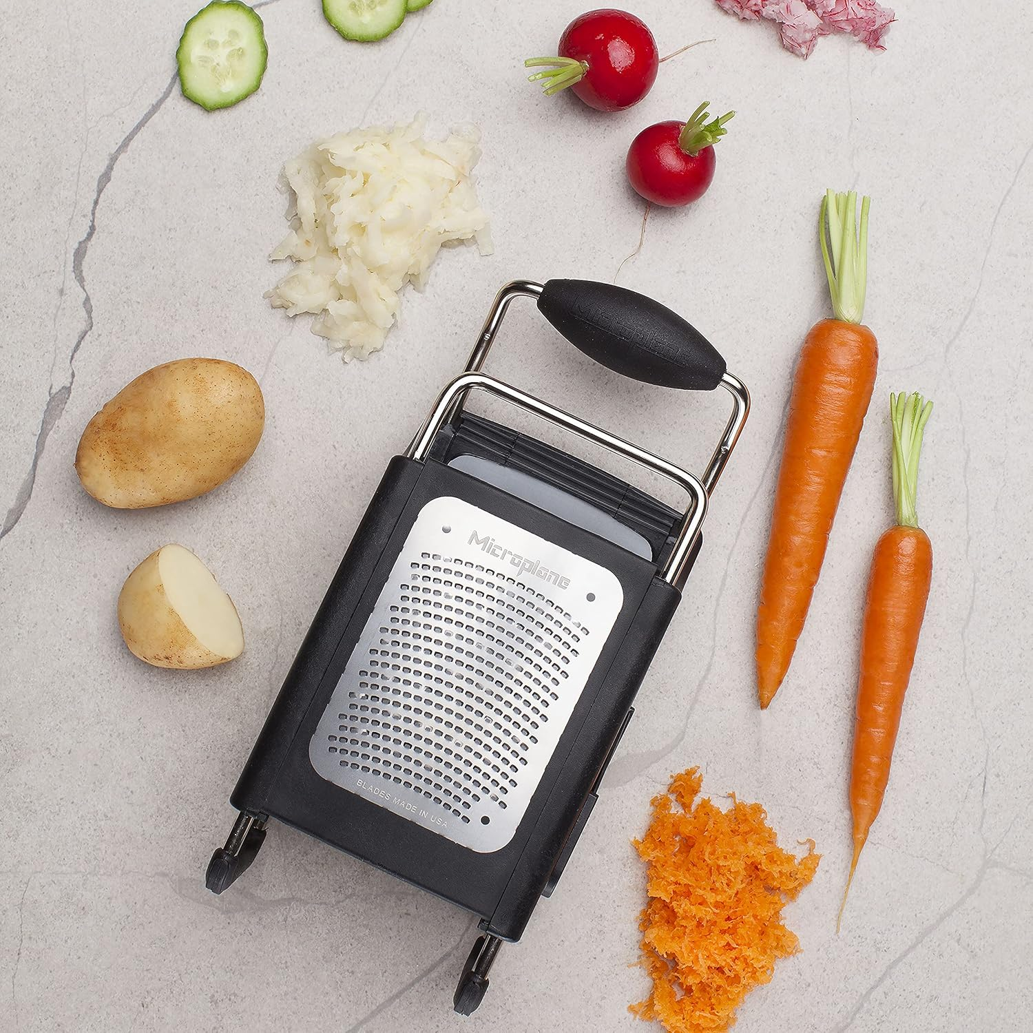 Microplane Four Sided Stainless Steel Ultra-Sharp Multi-Purpose Box Grater - Slicer, Fine, Ribbon, and Extra Coarse Blade Styles image number 5