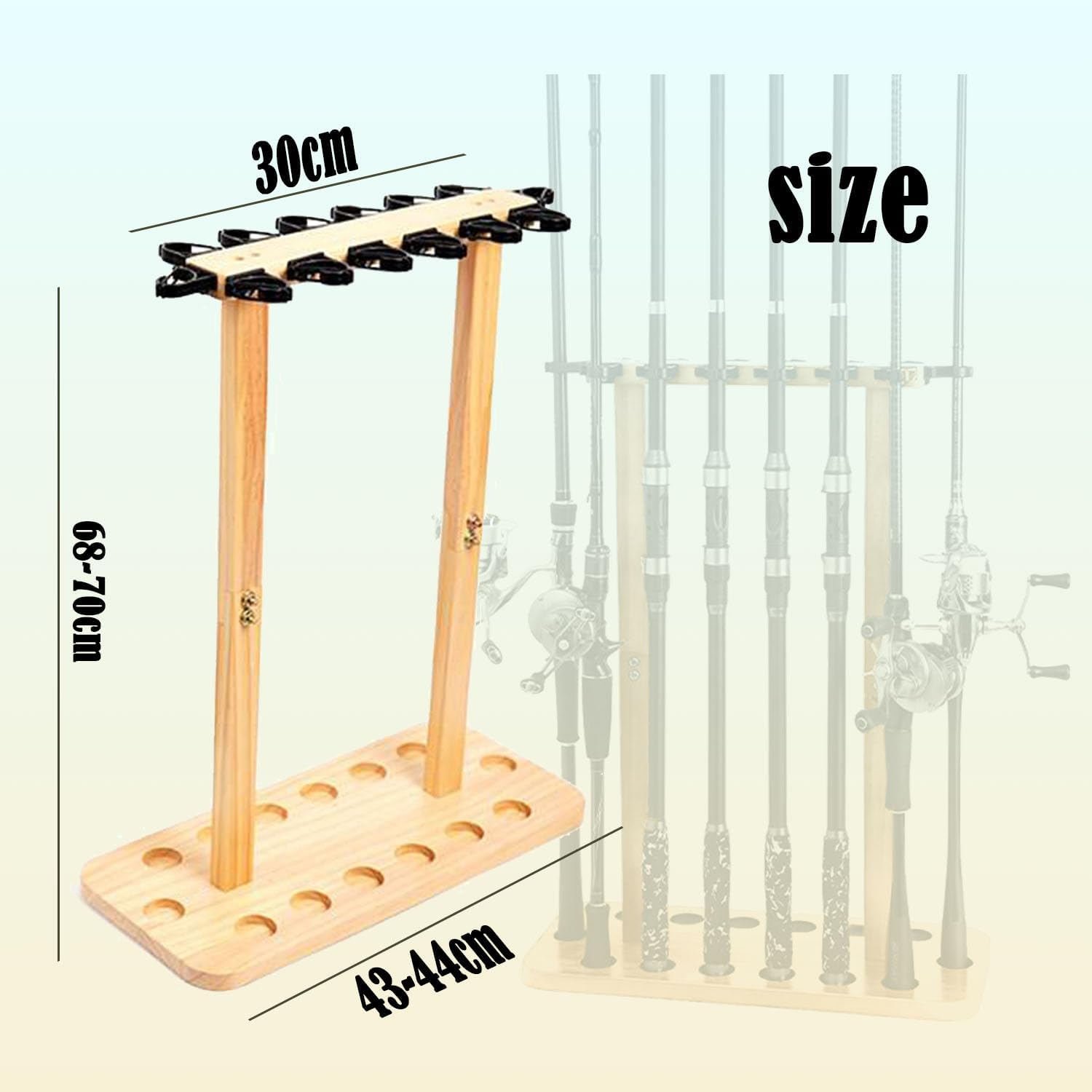 100% Wood Fishing Rod Rack | Garage Storage Solution Holds 14+ Rods & Combos | Space-Saving Floor Stand image number 5
