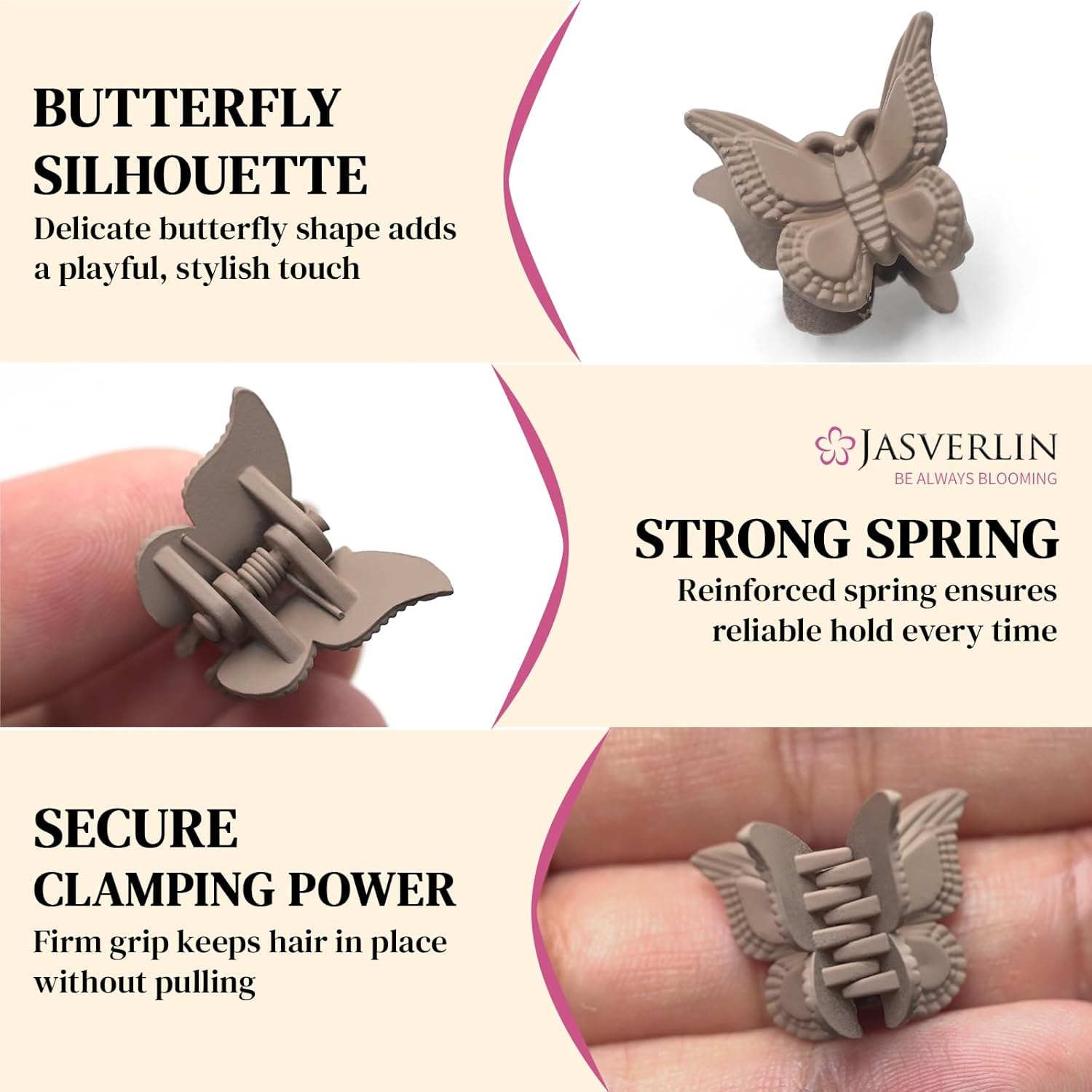 JASVERLIN Matte Butterfly Hair Clips for Girls, 90S Cute Mini Claw Clips for Toddler Kids, Small Tiny Y2K Rave Hair Styling Accessories 2000S Festival Outfits 50 Pcs (Neutrals) image number 5