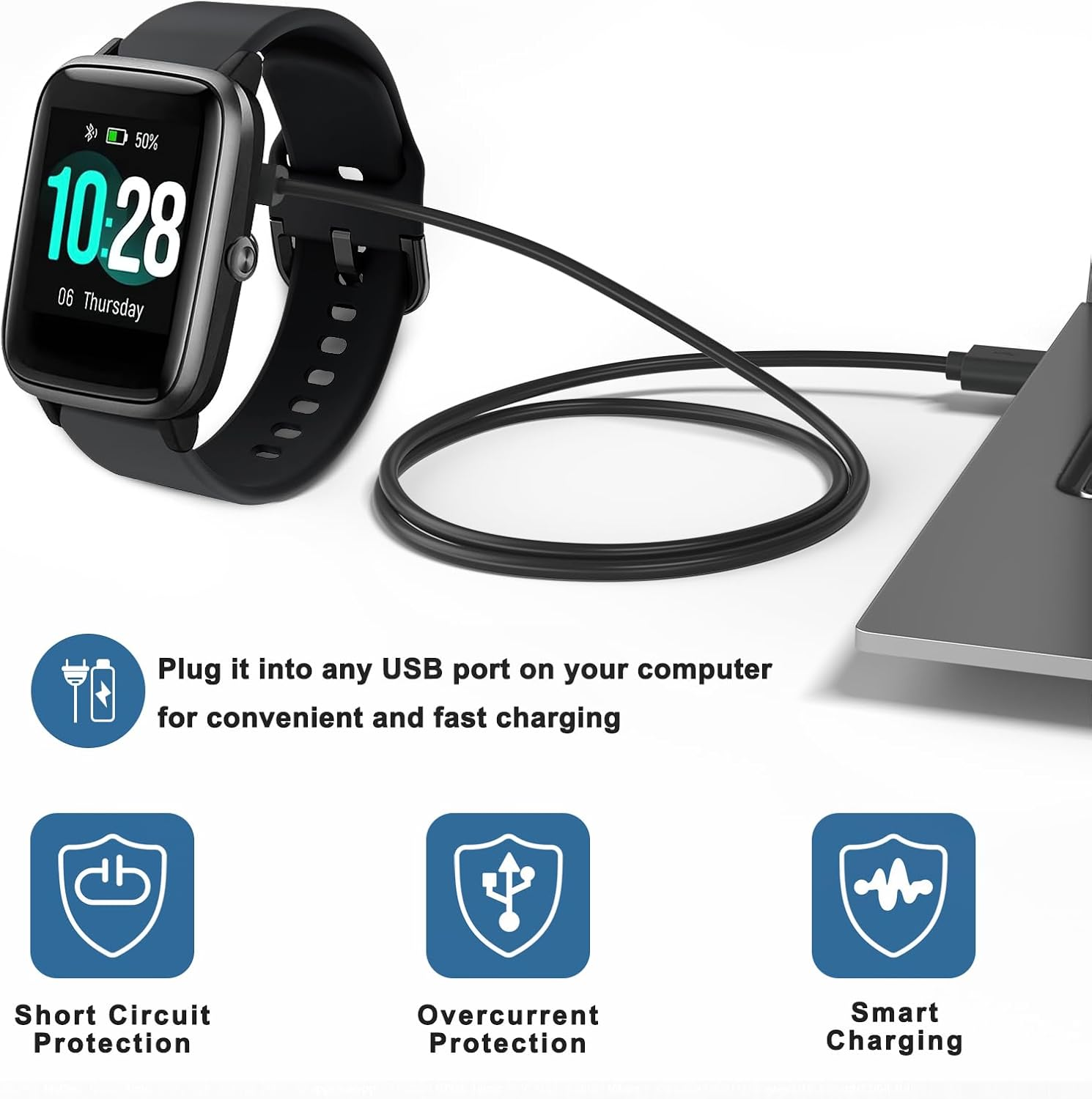 2 Pack 2 Pin Magnetic Charger for Smart Watch, 1M USB Cable for Yamay SW023, Wiliful SW021, Letsfit ID205, Vigorun ID216, Umidigi Uwatch 2/2S/3/3S/Urun/Urun S/Ufit/Haylou GST