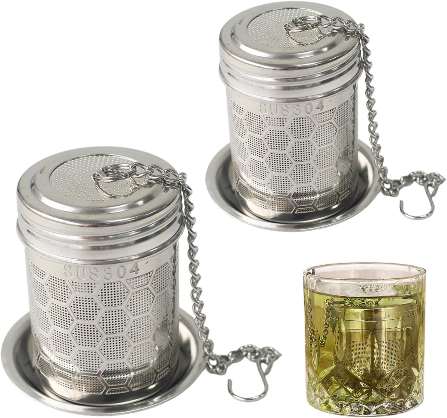 2 Pack Tea Infuser for Loose Tea,Chain,304 Stainless Steel Ball Strainer with Lid,Chain,Filter Mesh Insulated Tea Cup,For Brew Tea, Spices & Seasoning image number 3