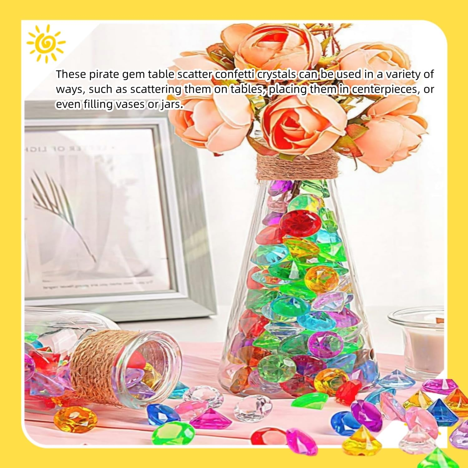 250 PCS Decorative Acrylic Diamonds Gems 0.75 Inch Colored Jewels Treasure Gemstones for Wedding Centerpieces,Party Decorations,Table Scatters,Home Vase Fillers,Birthday,Diving Pool Jewelry image number 2