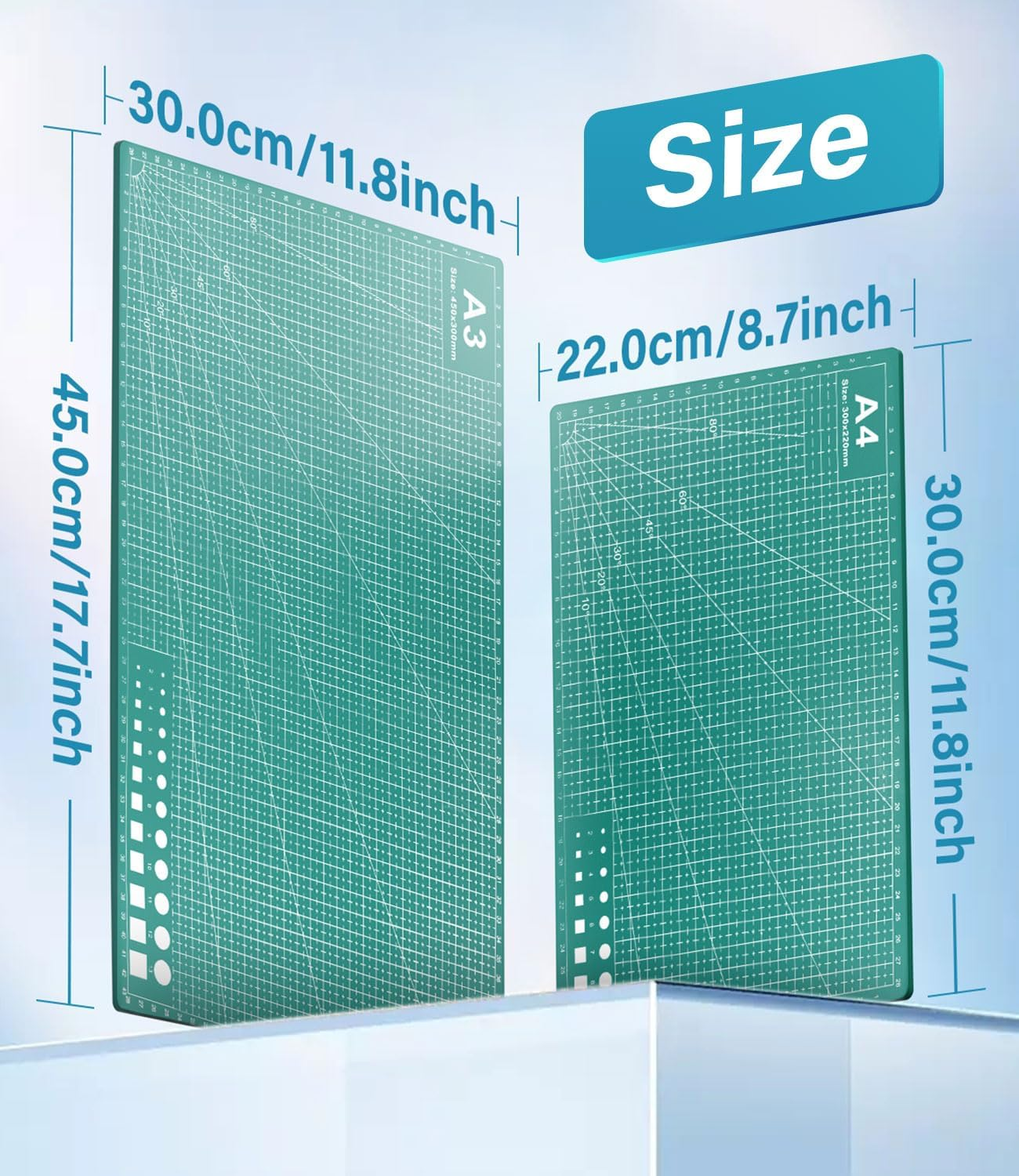 Tyniffer Cutting Mat Self Healing 2Pcs - A3 & A4 Quilting Cutting Mat for Sewing, Circut, PVC, Model, Crafts, Scrapbooking, Fabric & Hobby Project - Premium Double-Sided Grid Cutting Board Precise Cut image number 2