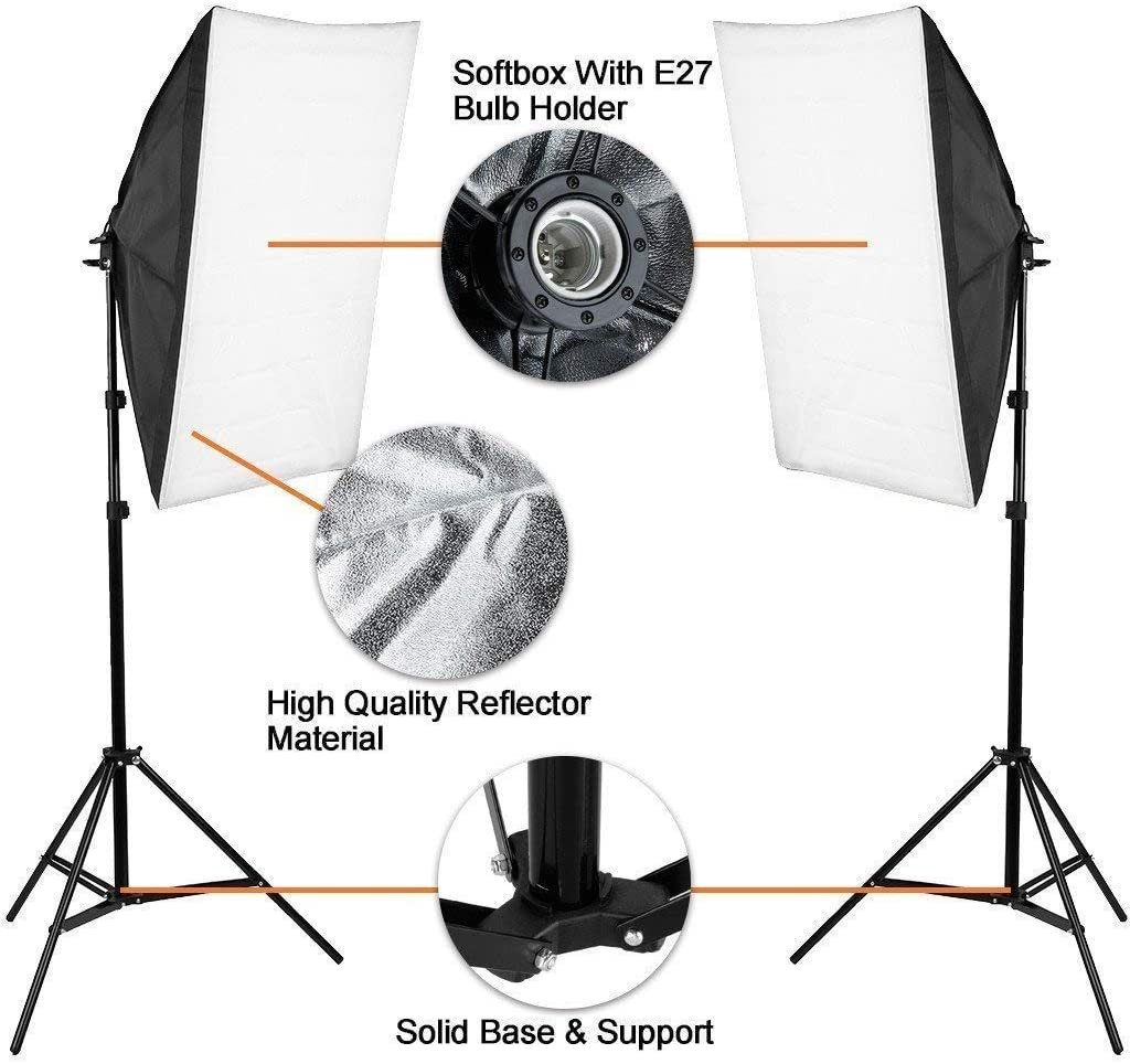 Softbox Lighting Kit, 20"X28"/50X70Cm Soft Box Continuous Lighting Kit E27 Socket Bulbs Professional Photography Continuous Light Studio Equipment for Portrait Product Fashion Shooting