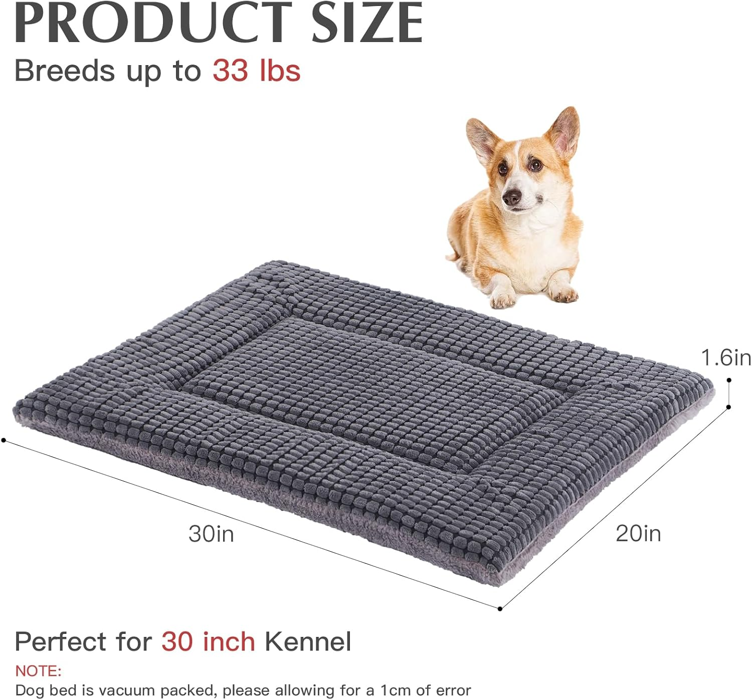 BVAGSS Dog Bed Mat,Reversible Dog Crate Pad, Memory Foam Dog Beds, Soft Warm Pet Cushion for Small Medium Dogs, Washable Pet Sleeping Mattress Kennel Bed Pad XH079 (76X50X4 Cm,Light Grey)