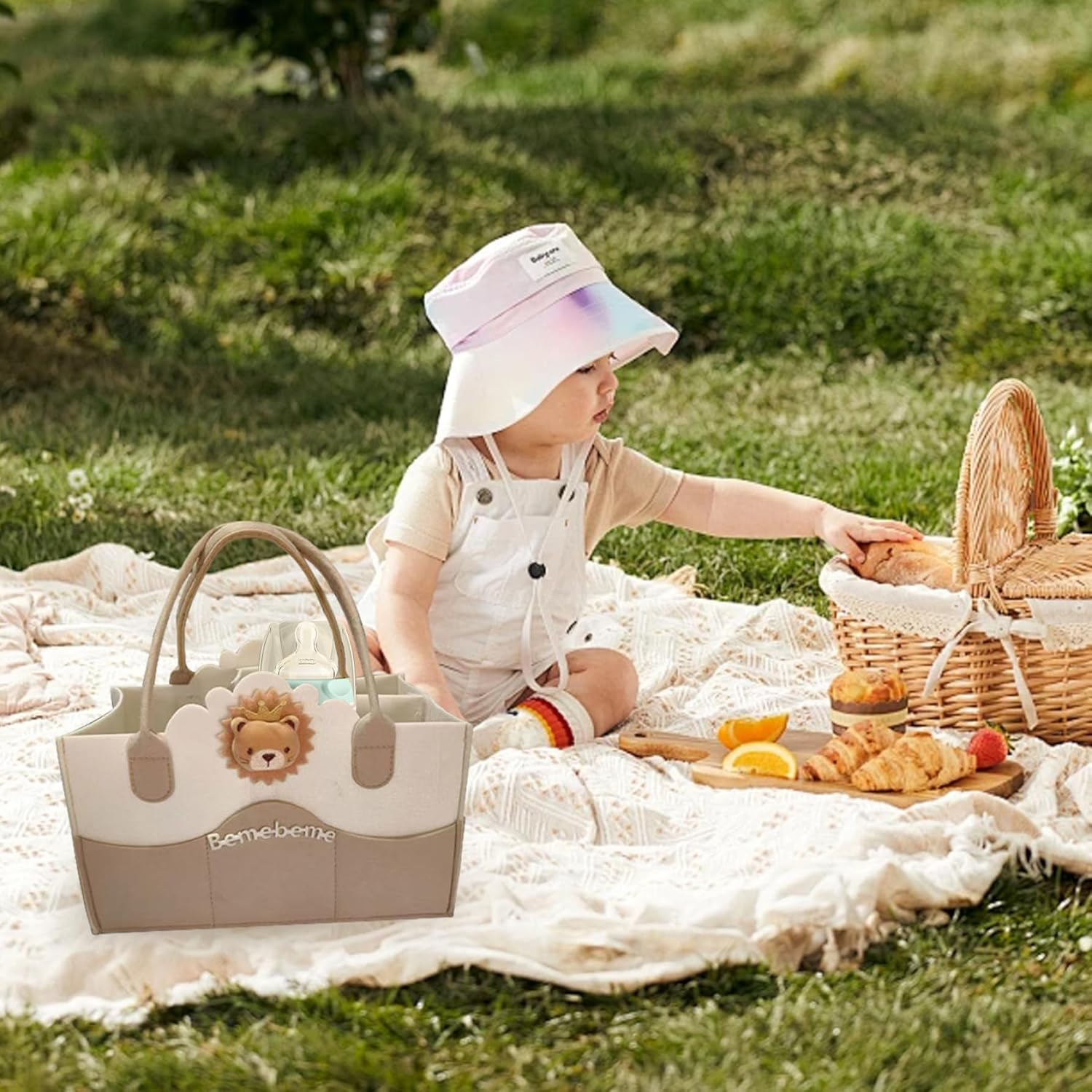 Baby Caddy Organizer Thicken Cartoon Felt Multifunctional Portable Baby Diaper Caddy Nursery Storage Bag for Mom Kids image number 3