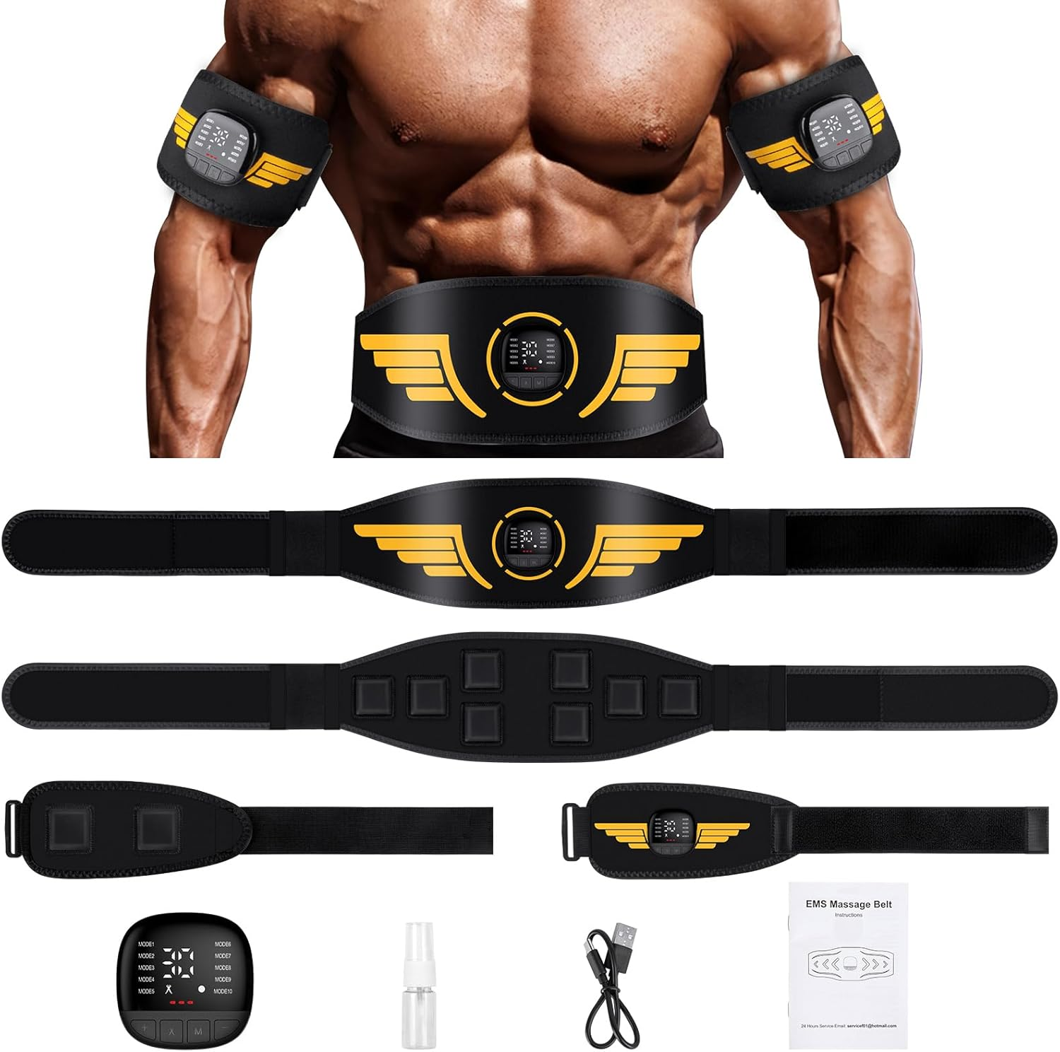EMS Abdominal Muscle Trainer, Electric Abdominal Muscle Trainer, EMS Training Device with 10 Modes and 30 Intensities, EMS Muscle Stimulation Electric USB Rechargeable Portable for Abdomen, Arms, Leg