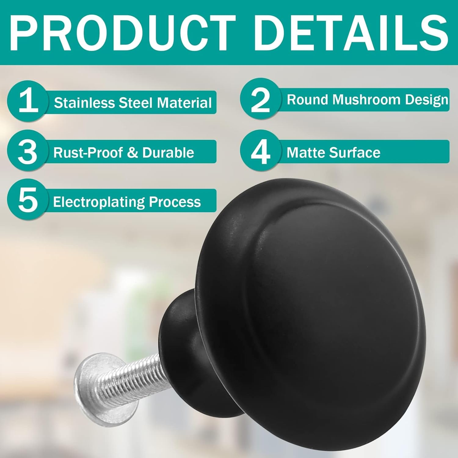 Auvotuis 20Pcs round Cabinet Knobs, 1Inch Matte Black Drawer Knob Pull Handles Modern Zinc Dresser Knobs for Wardrobe, Cupboard, Door image number 4