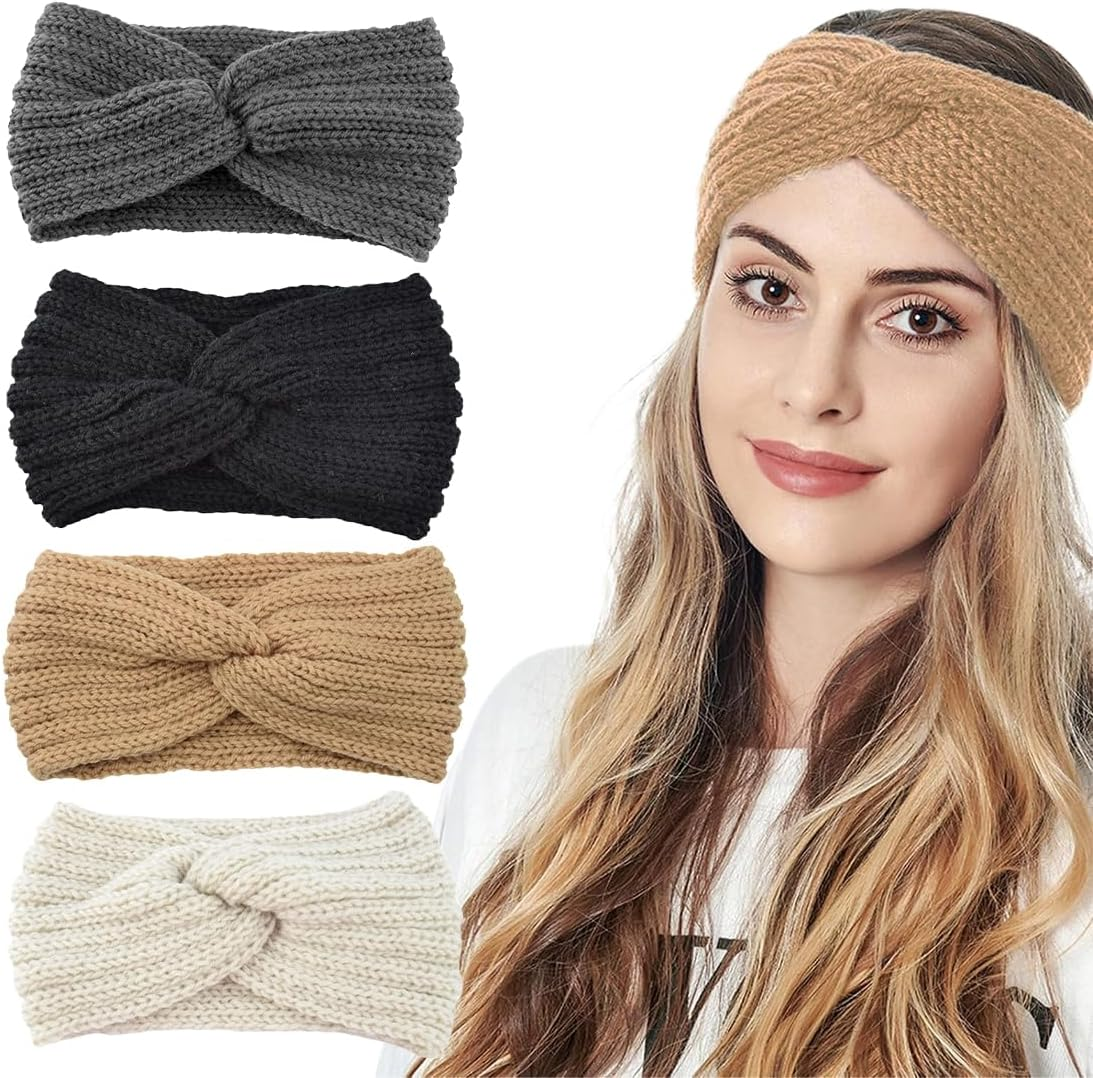 GGUFAY Bow Headband Women'S Winter Knitted Warm Headbands Ear Warmers Headband Hair Band Thick for Women Girls Elastic Crochet Thermal Headband (B) image number 2