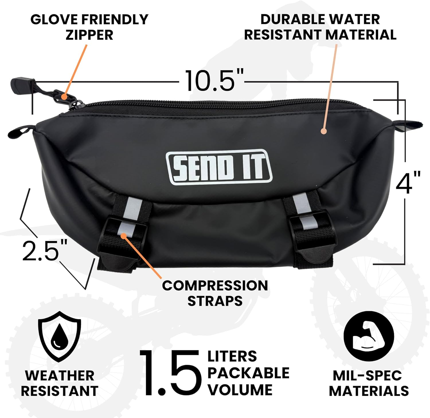 Waterproof Dirtbike Handlebar Bag | Compact Motorcycle Handle Bar Storage Pouch | Universal Fit Dirt Bike Bag for Trail & Adventure Riding | Durable Surron Bar Bag image number 2