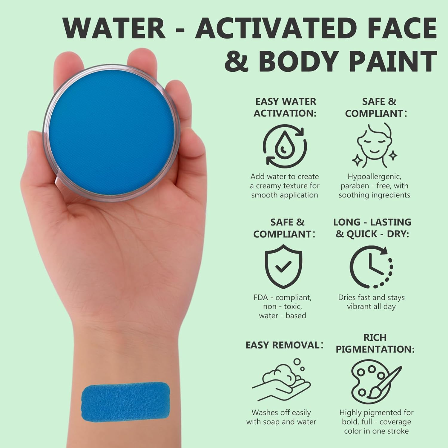 Erinde Blue Professional Face and Body Paint Kit, High Pigment Makeup Kit for Adults, Easy Apply and Wash Off, Vibrant Long-Lasting Colors for Halloween, Carnival, Music Festival, Cosplay Party image number 6