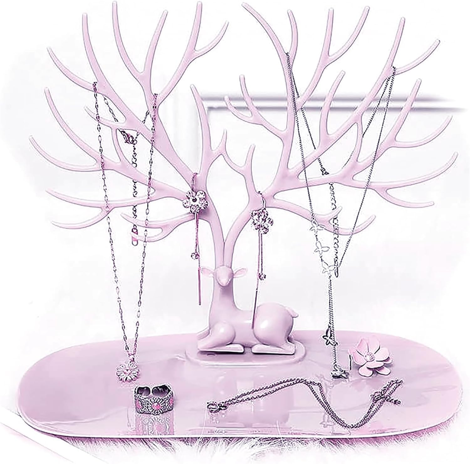 YCYUYK Jewelry Display Stand Hanging Organizer Table Top Necklace Holder Bracelet Ring Holder Trinket Tray Tree Stand Pink