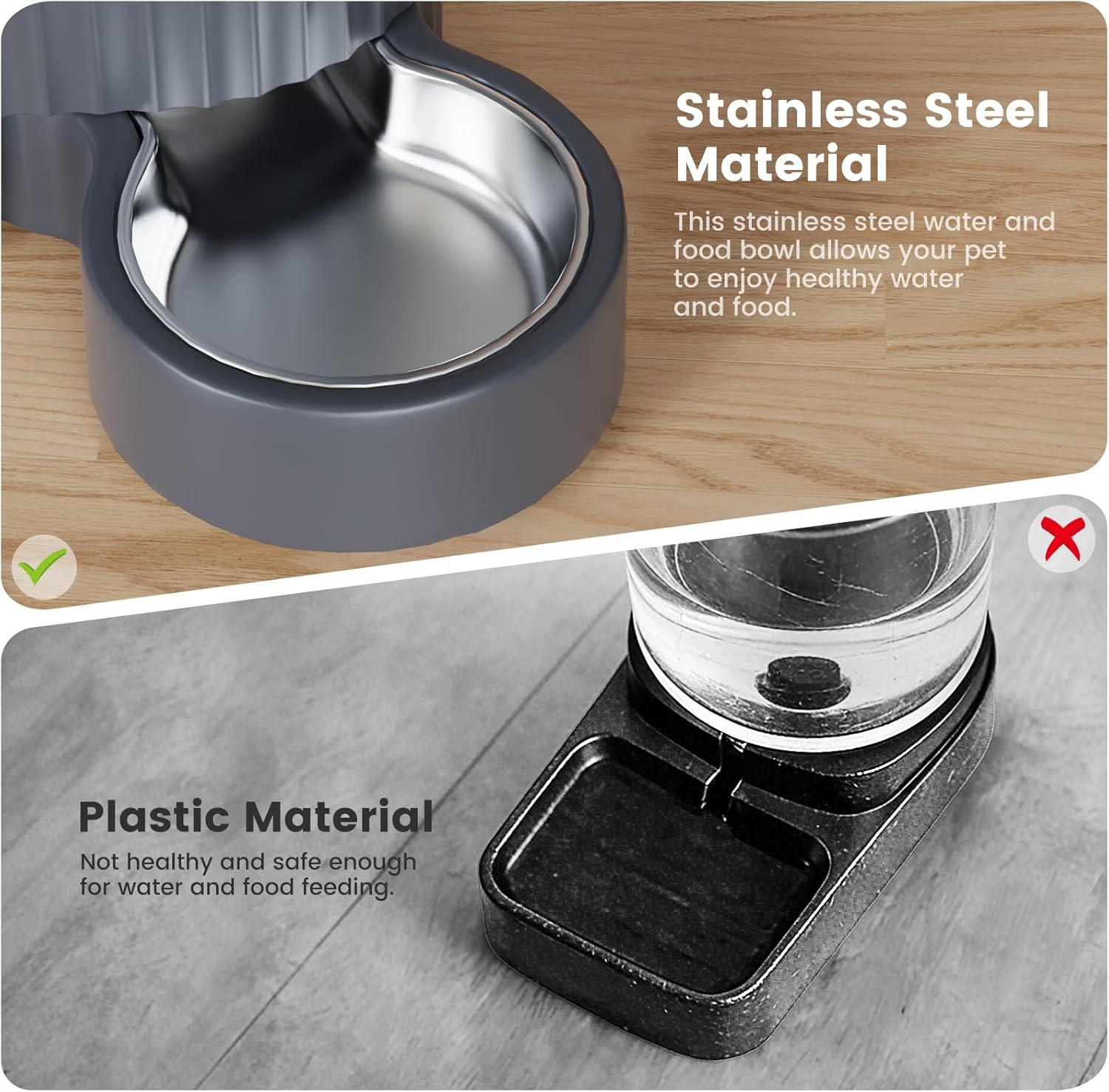 Gardner Pet Automatic Gravity Cat Food Feeder and Water Dispenser Stainless Steel Two-In-One Set Large Capacity Dispenser for Pets Dogs, Puppies, Kittens, Rabbits