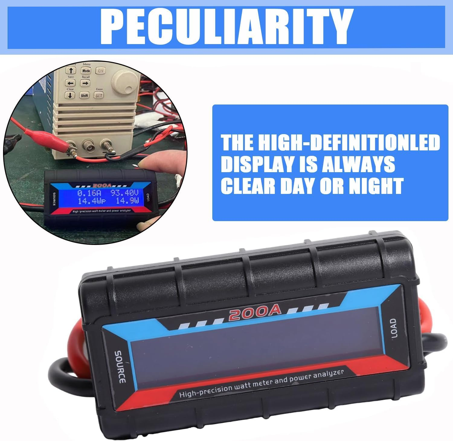 High Precision Power Analyzer 200A Solar Panel Watt Meter 50A Anderson Plug DC Amp Lcd Digital Backlight for Battery RV Wind Energy Monitoring image number 5