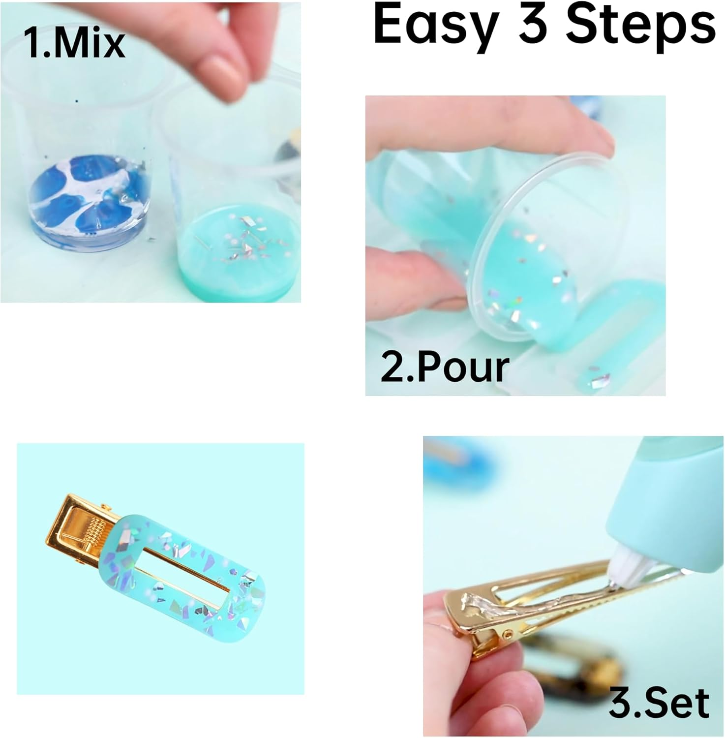 Lotfancy Epoxy Resin Mold for Hair Clips, with 16 Pcs Gold Metal Hairpins, Small Flower and Heart Shape Silicone Molds for DIY Jewelry Making image number 3