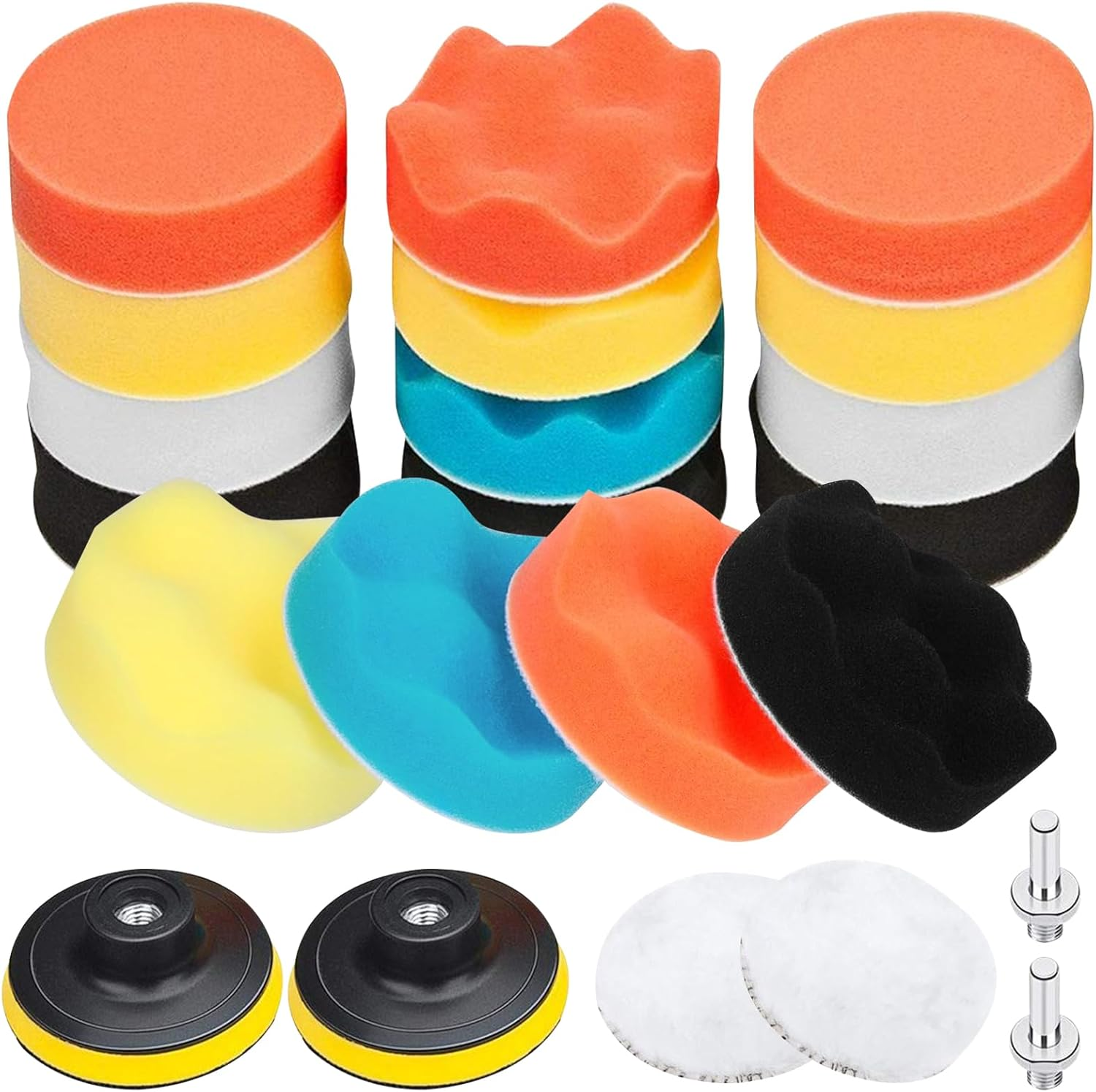 3 Inch 22 PCS Car Foam Drill Polishing Pad Kit, Car Sponge Buffing Pads, Woolen Buffer Pads, Suction Cup with Drill Adapter for Polishing Waxing Sealing Glaze(Color:Colorful)