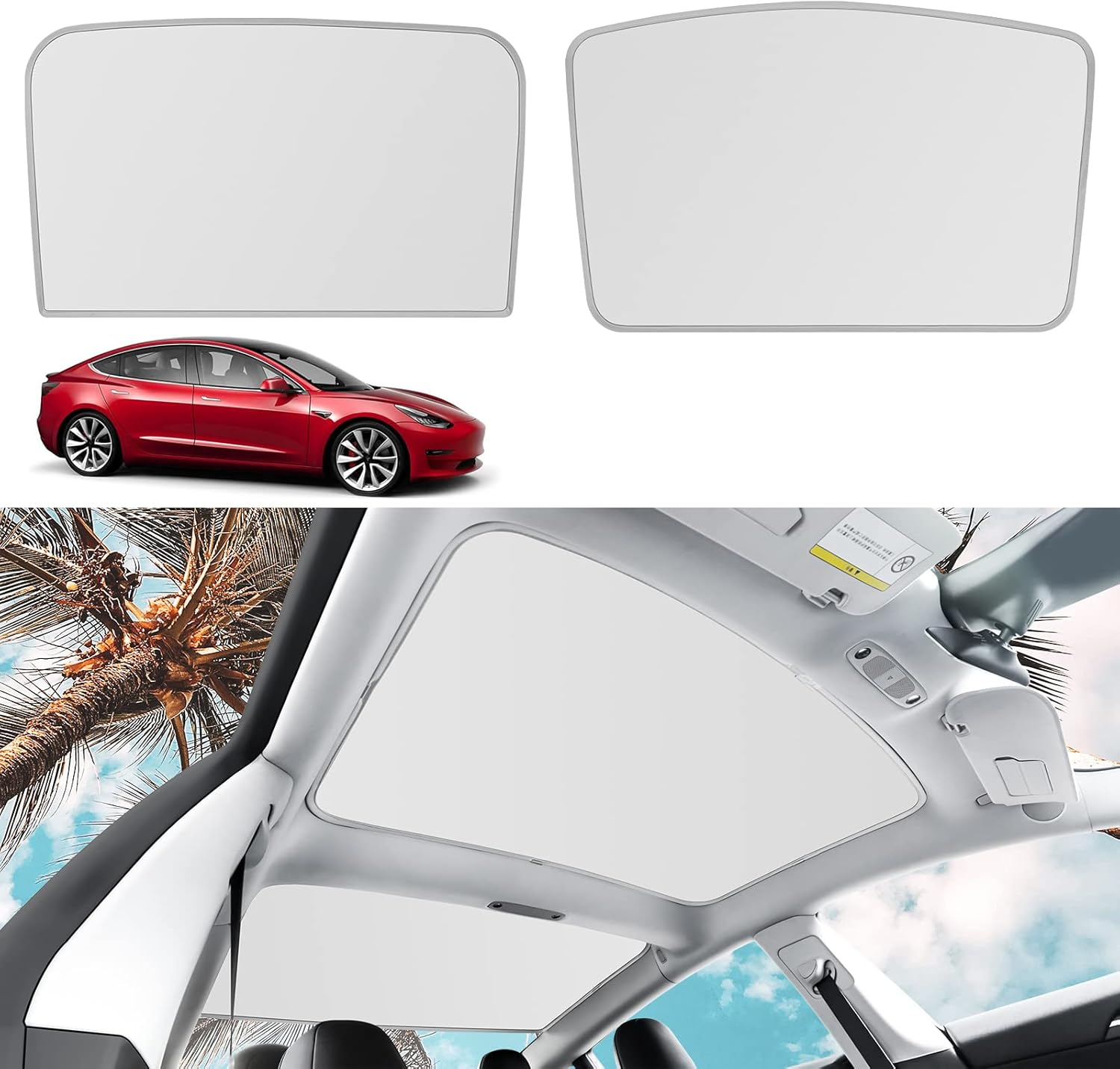 KUNIST Roof Sunshades for Tesla Model 3, Upgraded Sunroof Shade Sunshade Roof Sun Shade for Tesla Model 3 Accessories 2017-2020, Silver,White image number 1
