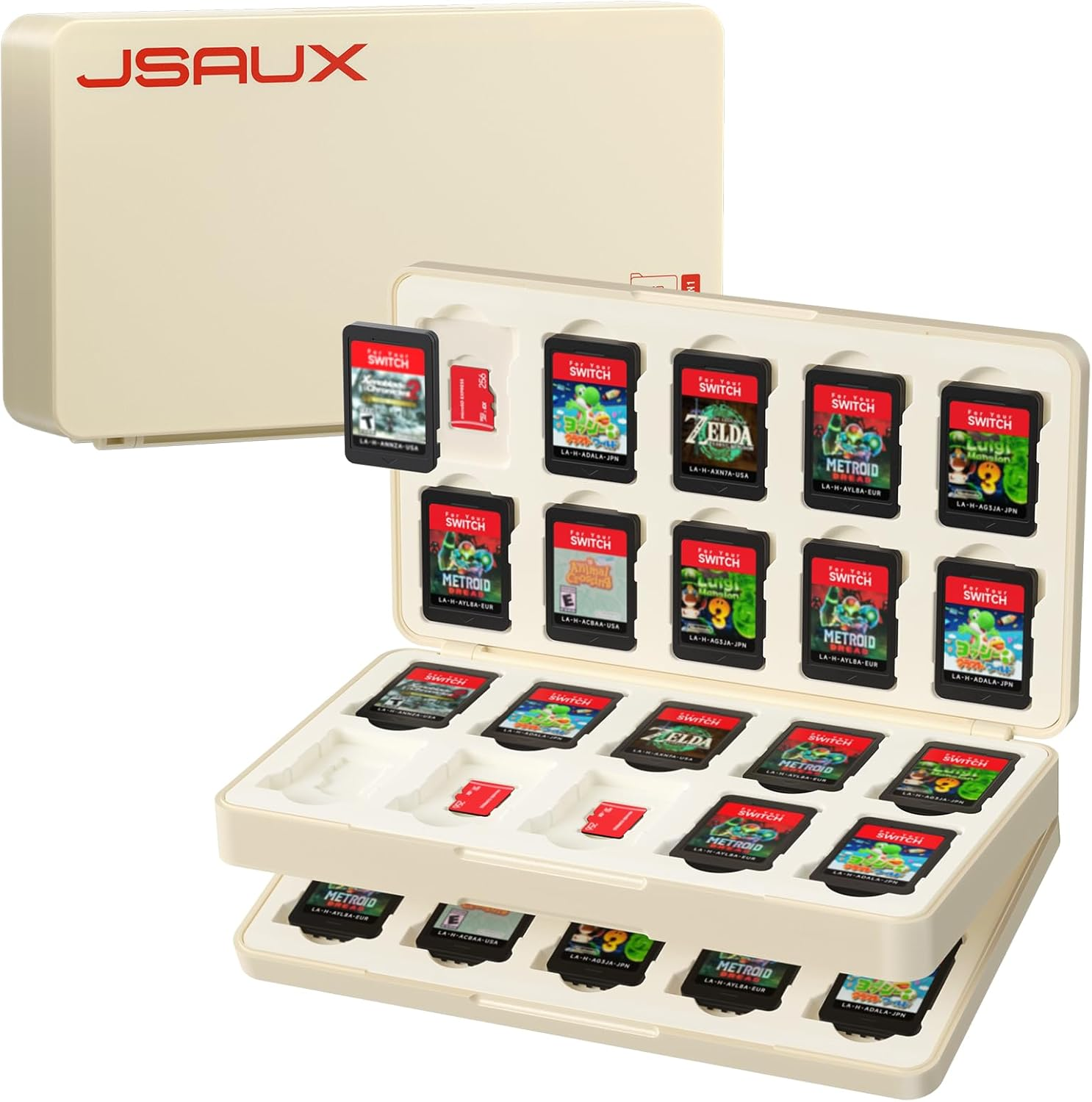JSAUX Game Card Case for Nintendo Switch 2 (2025), Switch OLED & Lite, 40-Slot Hard Shell Storage Holder for 40 Game Cartridges & Micro SD Cards, Compact Gaming Card Organizer Box - Retro Red/White image number 3