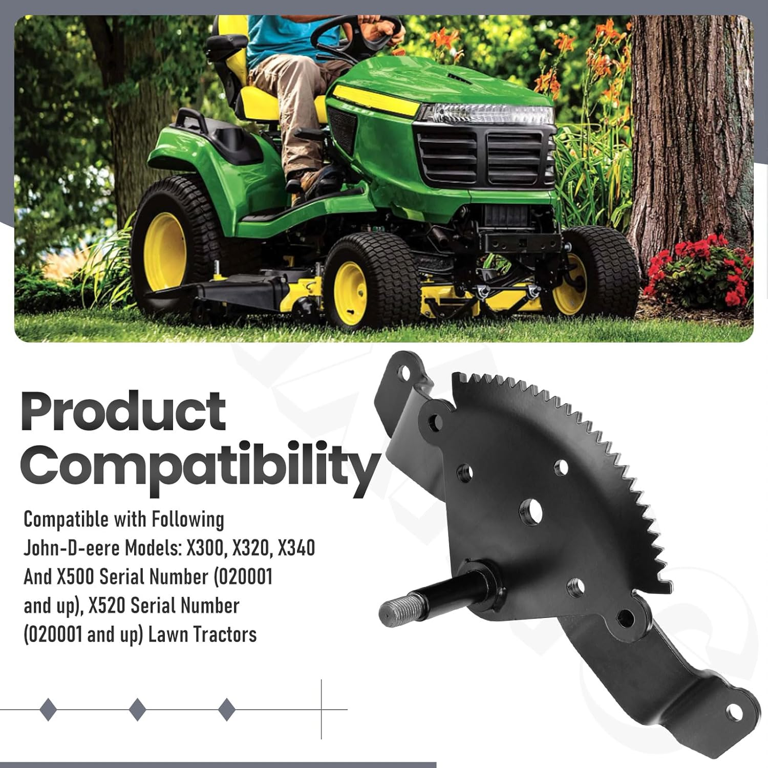 AM136297 M151206 Steering Sector Gear for John-Deere AM136297 M151206 X300 X320 X340 X500 X520 Lawn Tractor, It Is on the Steering Shaft, Mounted under the Steering Wheel Assembly image number 1