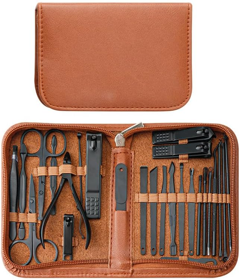 26-Piece Professional Manicure Set, Stainless Steel Nail Care Kit with Brown Travel Case image number 6