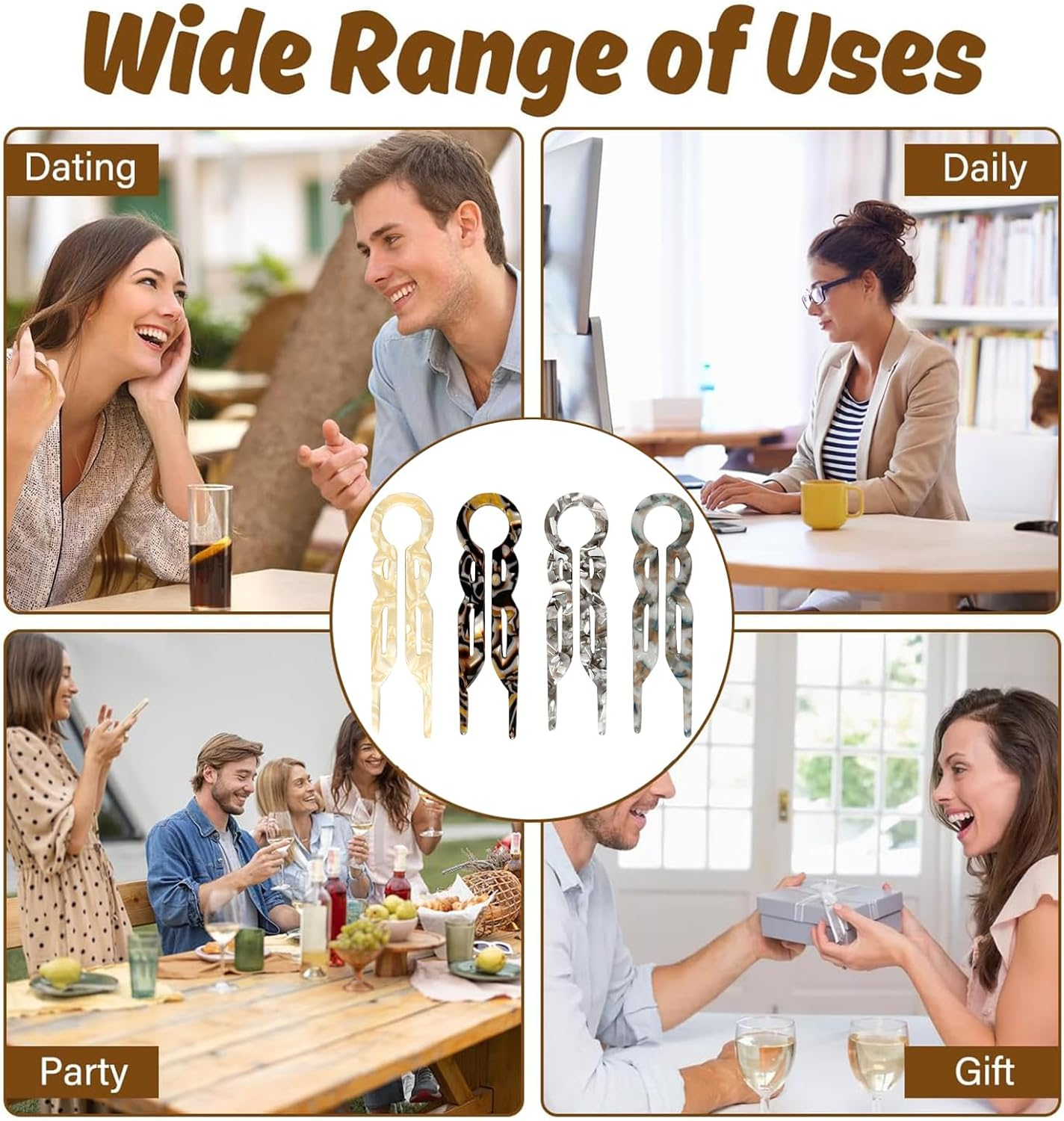 Jrusmr 4 PCS French Hair Pins for Women, Lialys Hairpins, U Shaped Hairclips for Thick or Thin Hair, Elegant Styling Accessories for Daily Use or Updos image number 3