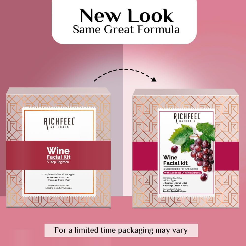 Richfeel Wine Facial Kit for Glowing Skin, Removes Wrinkle, Dark Spots, Reduces & Hyperpigmentation | 30 G image number 4