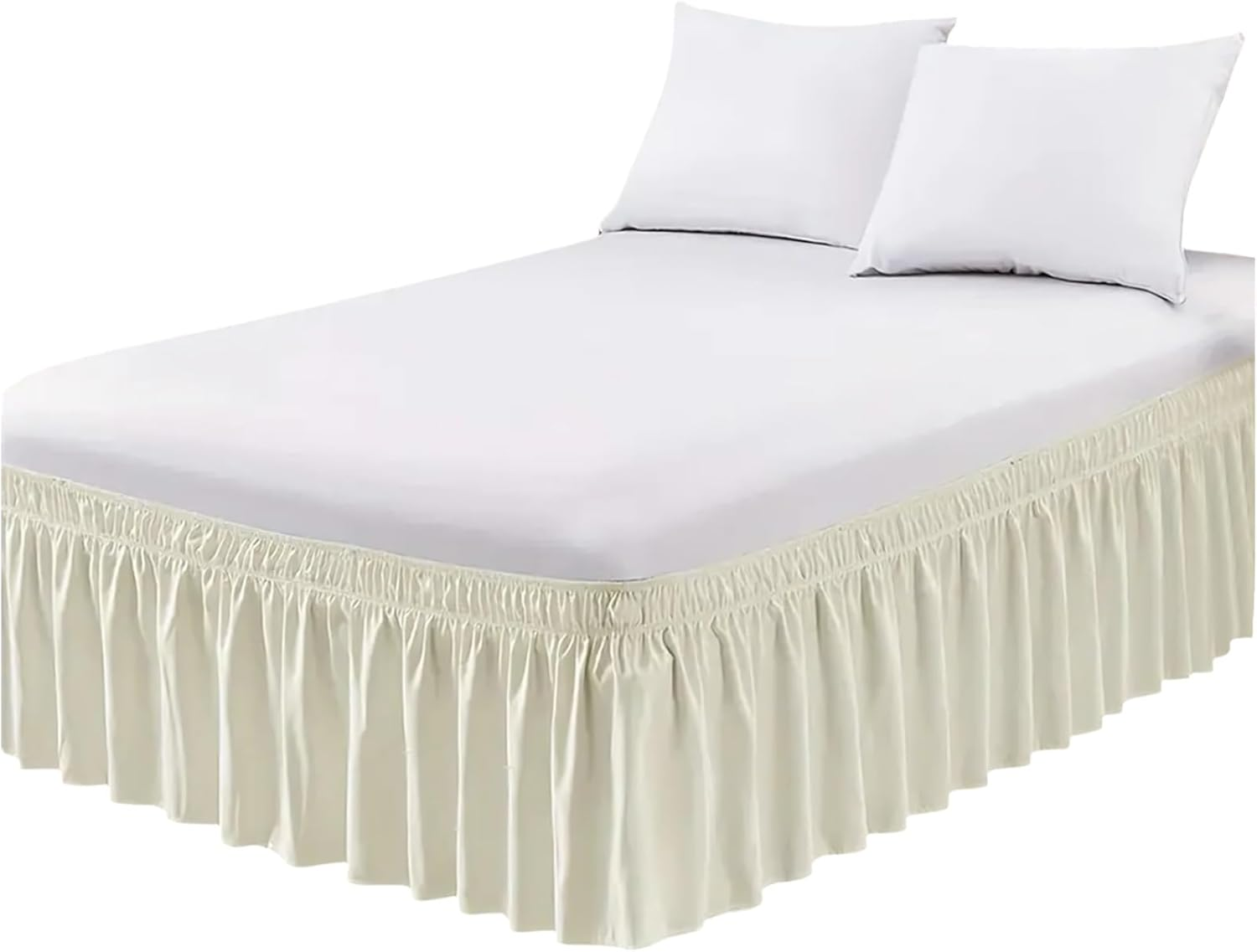 Wrap around Bed Skirts for Beds Drop, Adjustable Elastic Dust Ruffles Queen King Full Twin Bedskirts Machine Washable (Beige, Full)