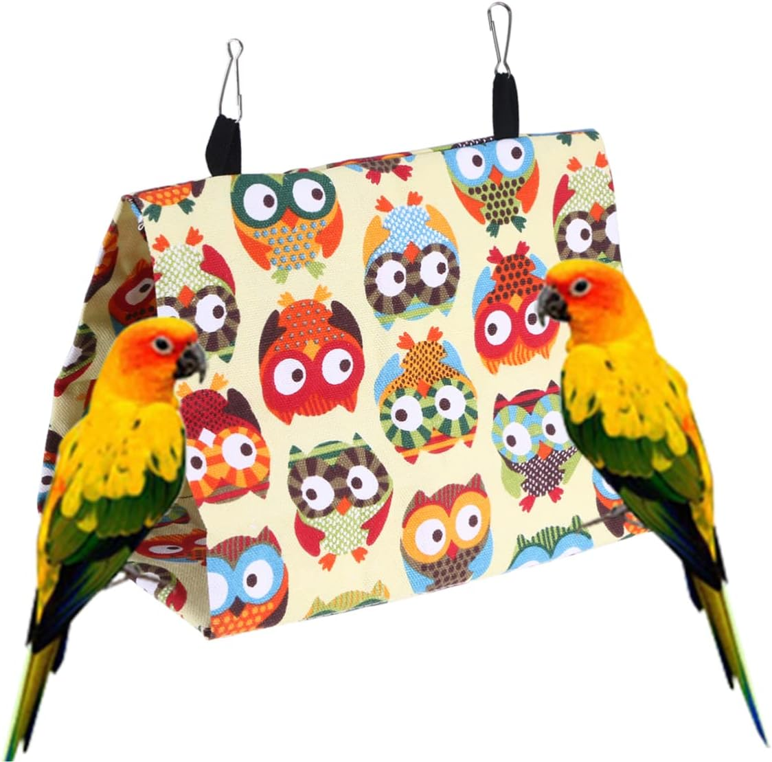 VILLFUL Parrot Nest Canvas Triangle for Conures Owl Print Design Comfortable Bird Bed for Parrots and Small Birds Ideal for Bird Cage Accessories image number 3
