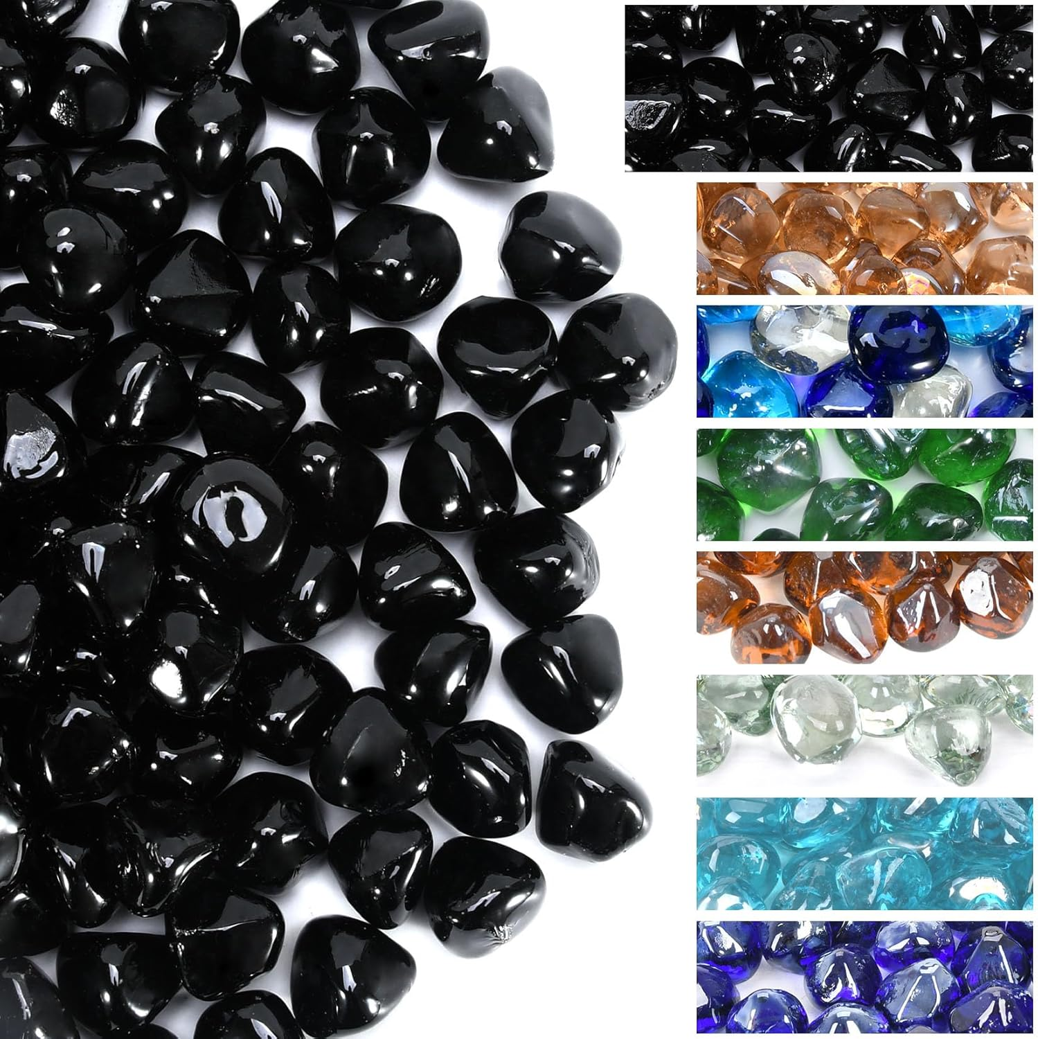 Gassaf Diamonds Fire Glass for Gas or Propane Fire Pit Fireplace & Landscaping 10-Pound 1 Inch (Onyx Black Luster)