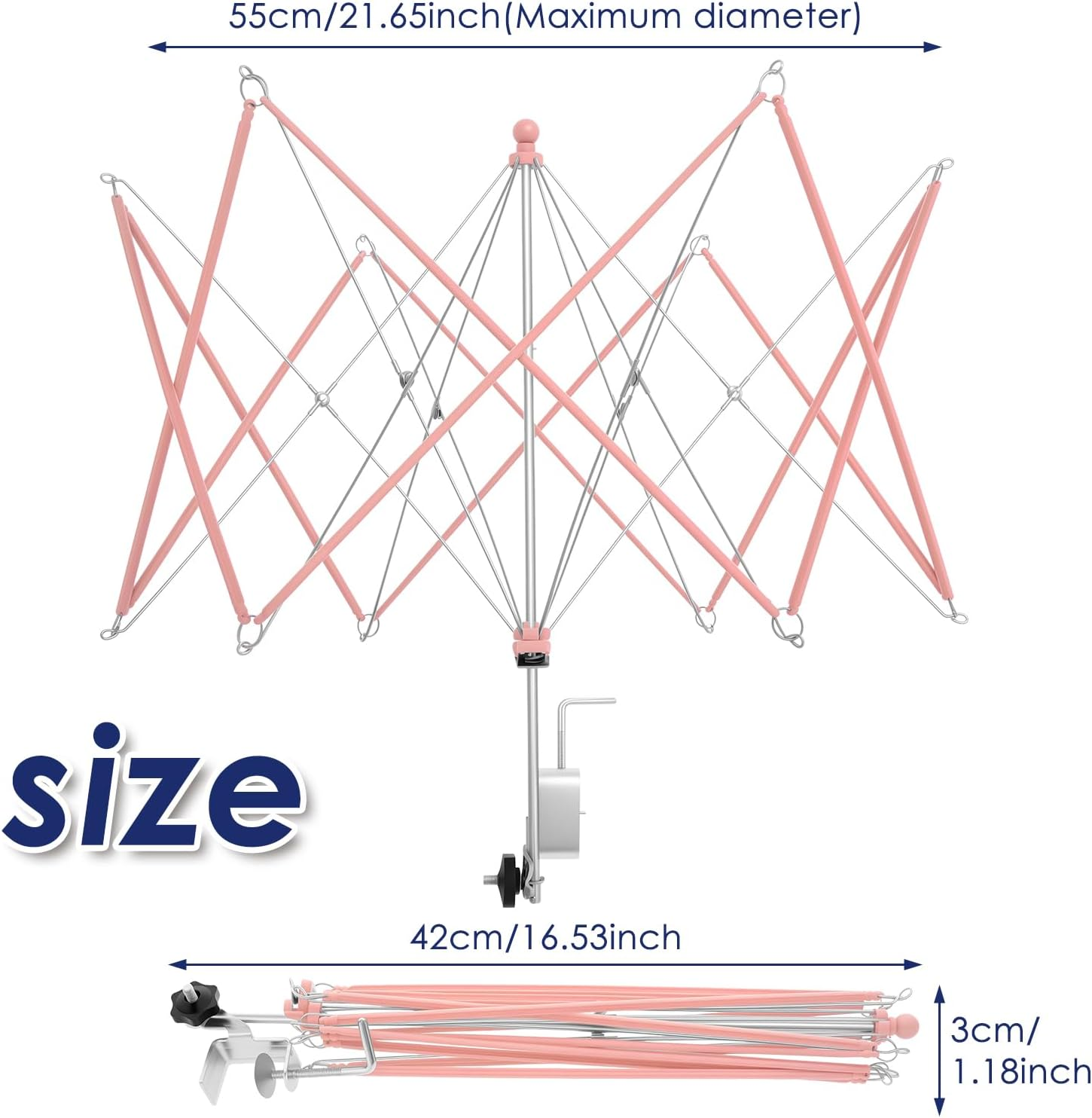 Yarn Winder, Umbrella Yarn Swift, with Table Clamp Portable Swift Winder, Essential Crochet Tools, Easy Setup and Low Noise for Skeins, Hand Operated Winding Frame (Pink)
