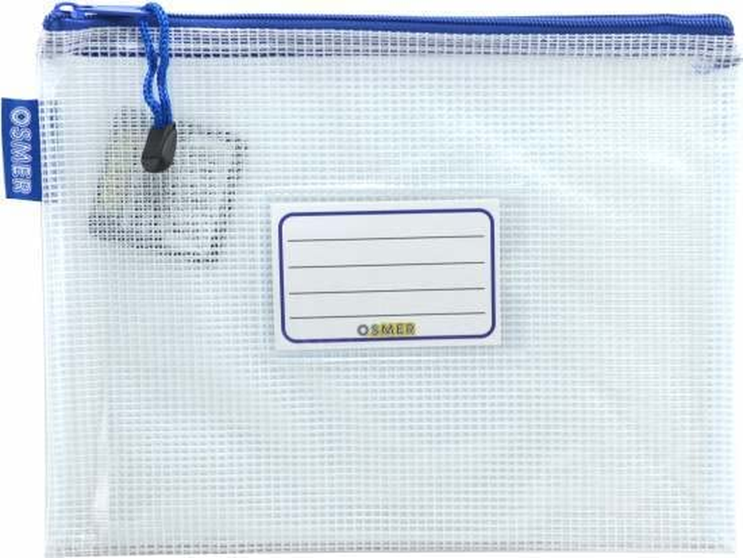 Lebez Osmer MA5A A5 Mesh Pencil Case with Assorted Colours Zip and Trim, 26X20Cm Size, Clear