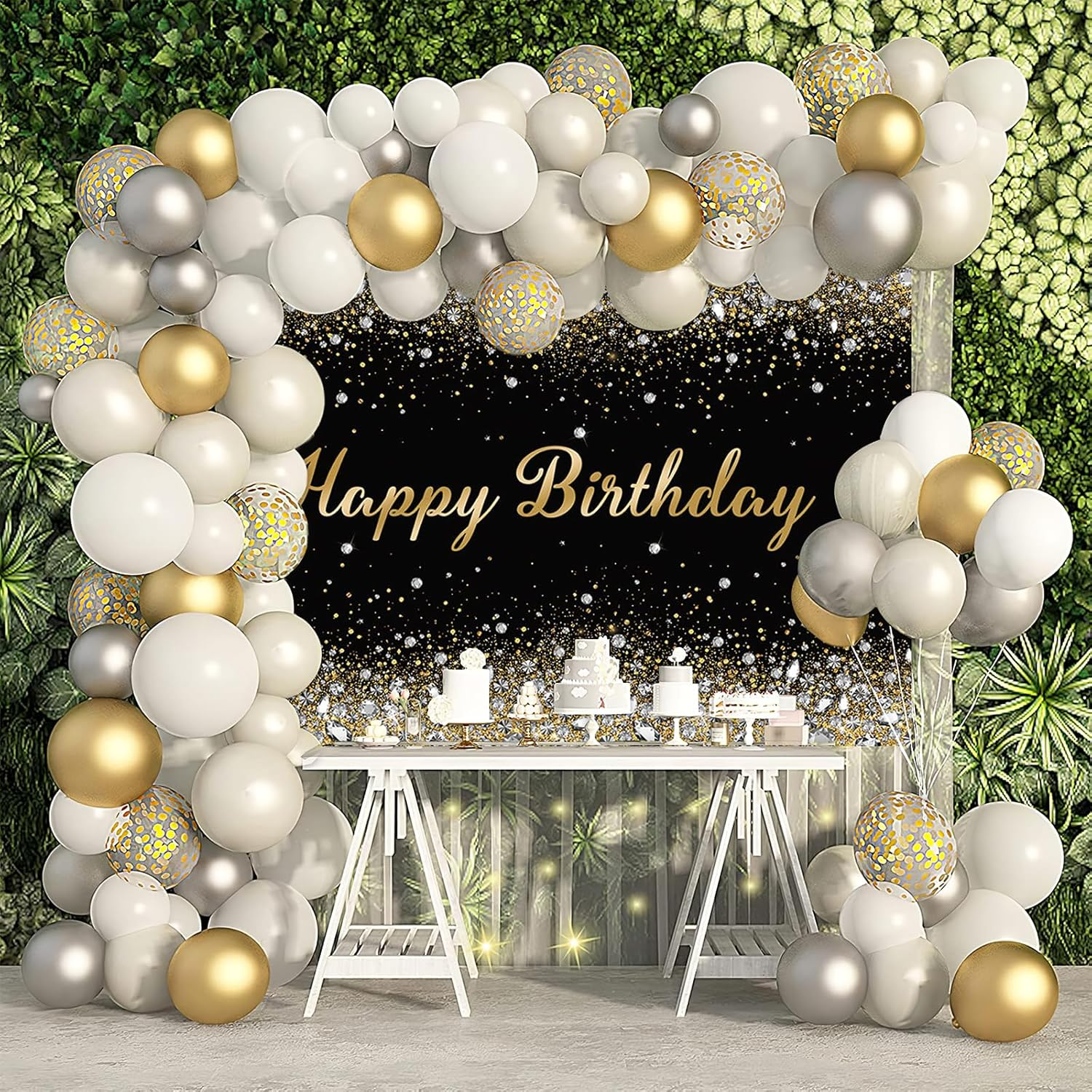 APROPHIC Birthday Banner Background 210 X 150 Cm Golden Birthday Photo Background Happy Birthday Banner Party Decoration Girls Boys Happy Birthday Decoration image number 2