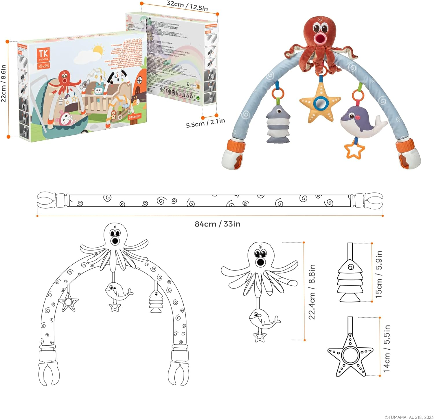 TUMAMA Baby Car Seat Toys, Ideal for Newborn & Infant Hanging Toys with Music Box, Octopus Rattle, Little Baby Mirror - Fit for Car Seat, Stroller, Crib, Pram, Best Stroller for Baby 0 3 6 9 12 Months