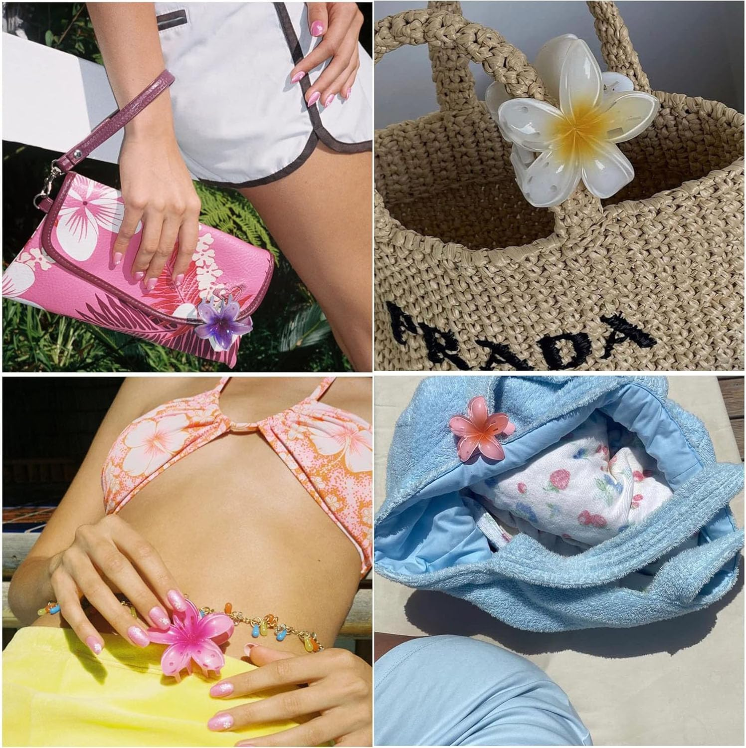 6 Pcs Flower Hair Clips,Plumeria Hair Claw Clips,Hawaiian Flower Hair Claw Clips,Non-Slip Strong Hold Big Hair Clamps for Thick Hair and Thin Hair,Summer Beach Wedding Accessories image number 6