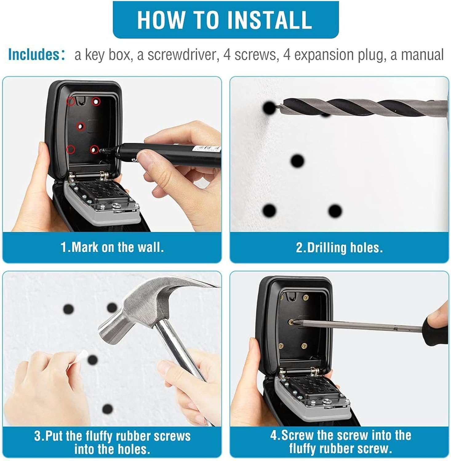 Car Window Lock Box, Car Lock Box Car Window Punch Button Lock Box for Turo, Waterproof 12 Digit Combination Punch Button Key Lock Box, Car Key Lock Box, Large Capacity image number 4