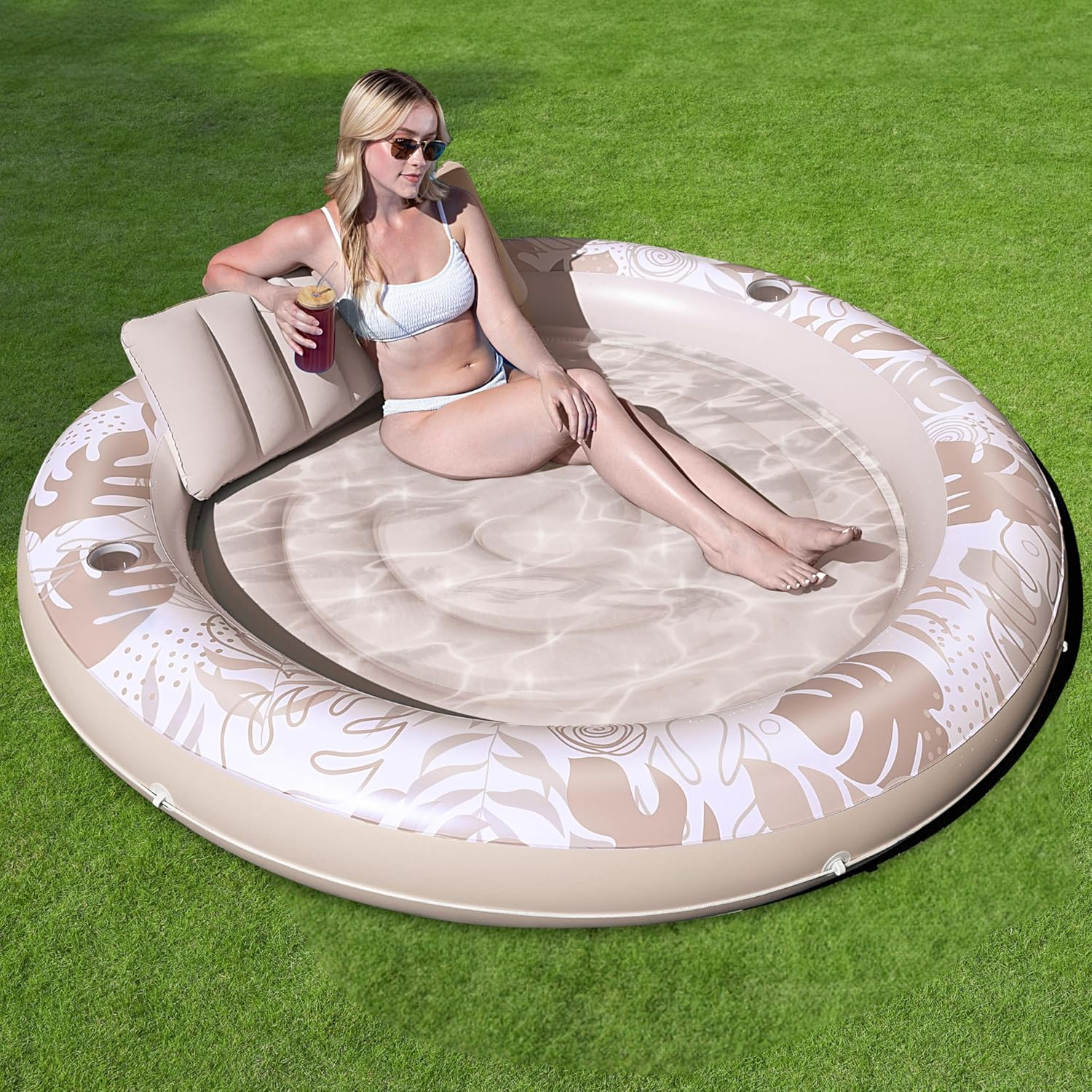 SLOOSH Inflatable Tanning Pool Lounger Float,72" X 65" Pool Floats Adult with Pillow,Luxury Fabric Large Suntan Tub Raft Floatie,Sunbathing Bed Lounge for Water Blow up Kids Ball Pit Party Gifts
