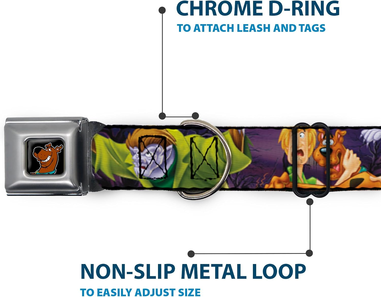 Buckle-Down Seatbelt Buckle Dog Collar - Scooby & Shaggy Hugging W/Werewolf Man Purple - 1" Wide - Fits 11-17" Neck - Medium image number 3