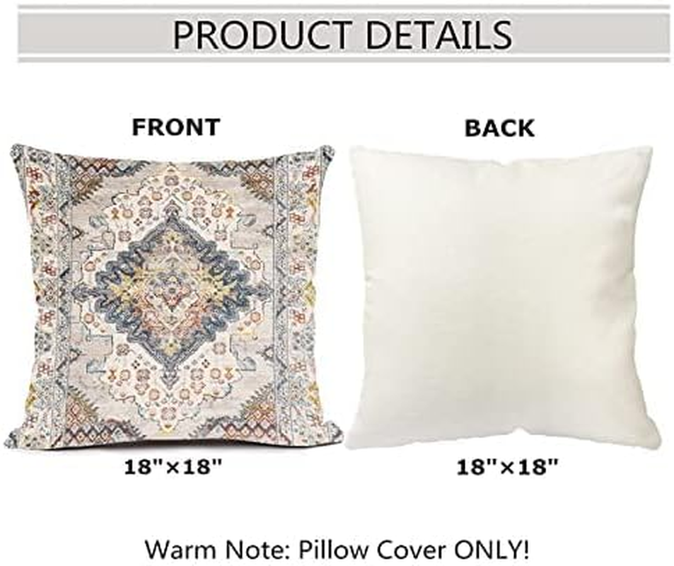 Throw Pillow Cover, Boho Style Ethnic Design Pattern Linen Carpet, Tribal Pattern Throw Pillow Case, Cushion Cover, Home Office Decorative Square 18X18 Inch (2Pcs) (Beige) - Orange image number 2